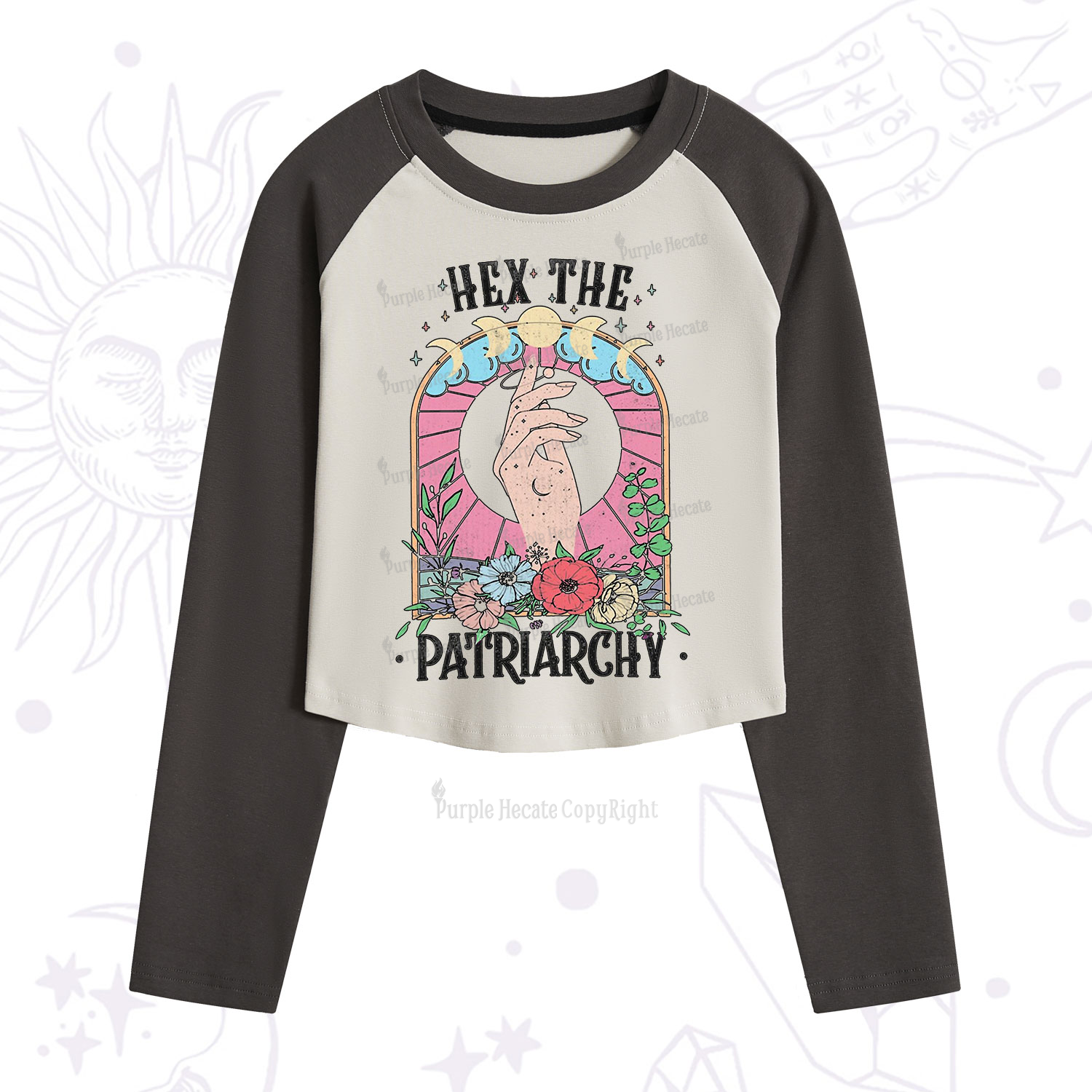 Purplehecate Hex The Patriarchy Cropped Raglan Long Sleeve T-Shirt