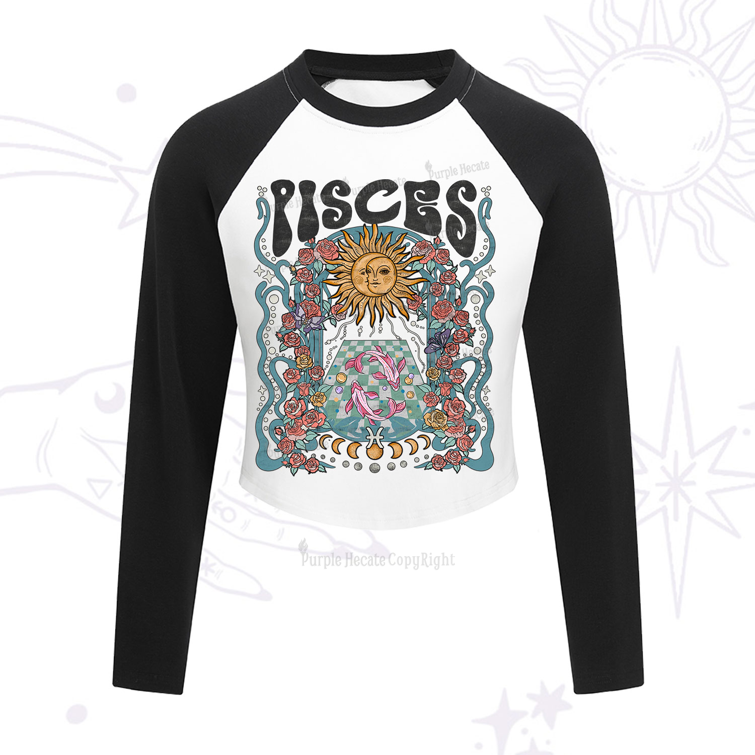 Purplehecate Piscess Spirit Zodiac Cropped Raglan Long Sleeve T-Shirt