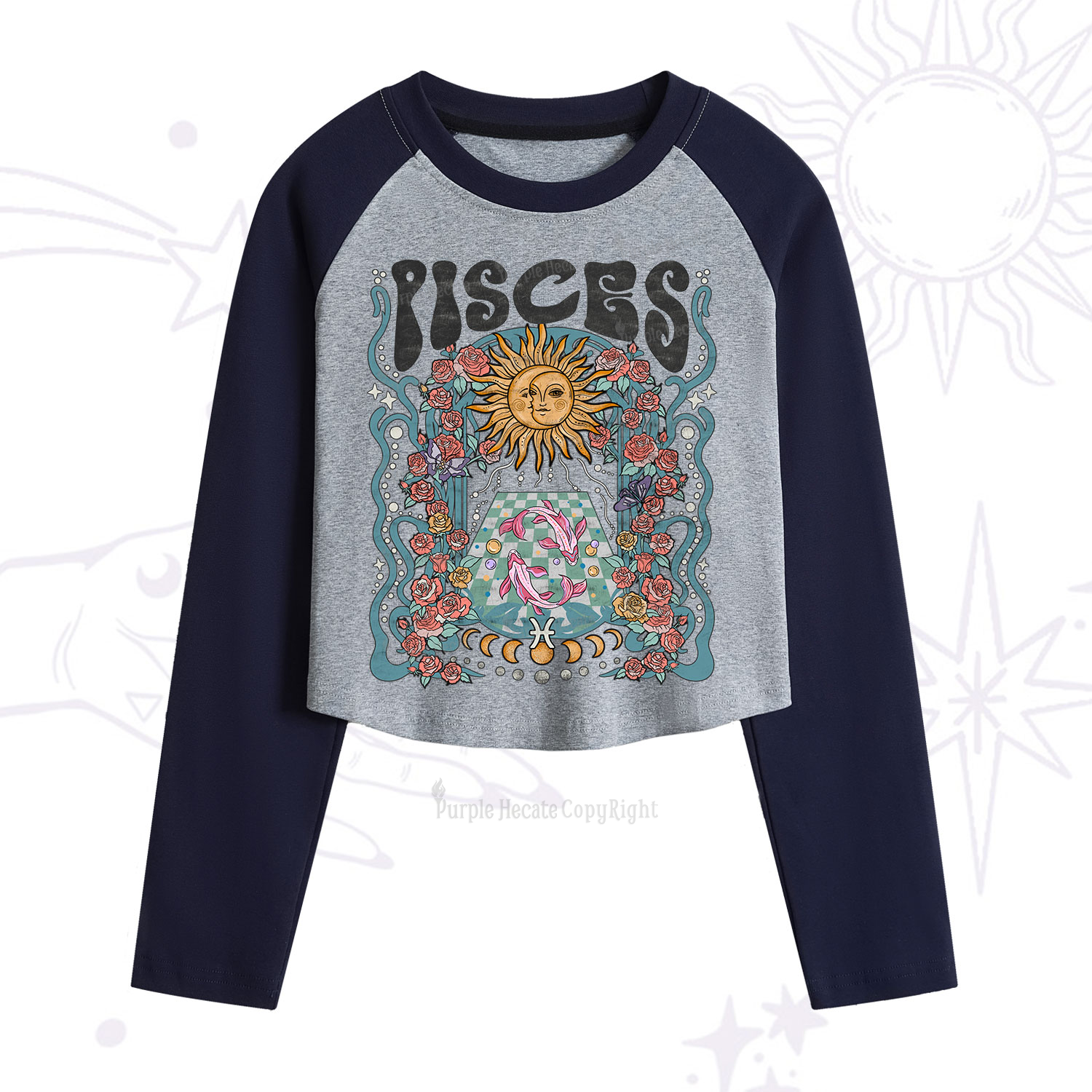 Purplehecate Piscess Spirit Zodiac Cropped Raglan Long Sleeve T-Shirt