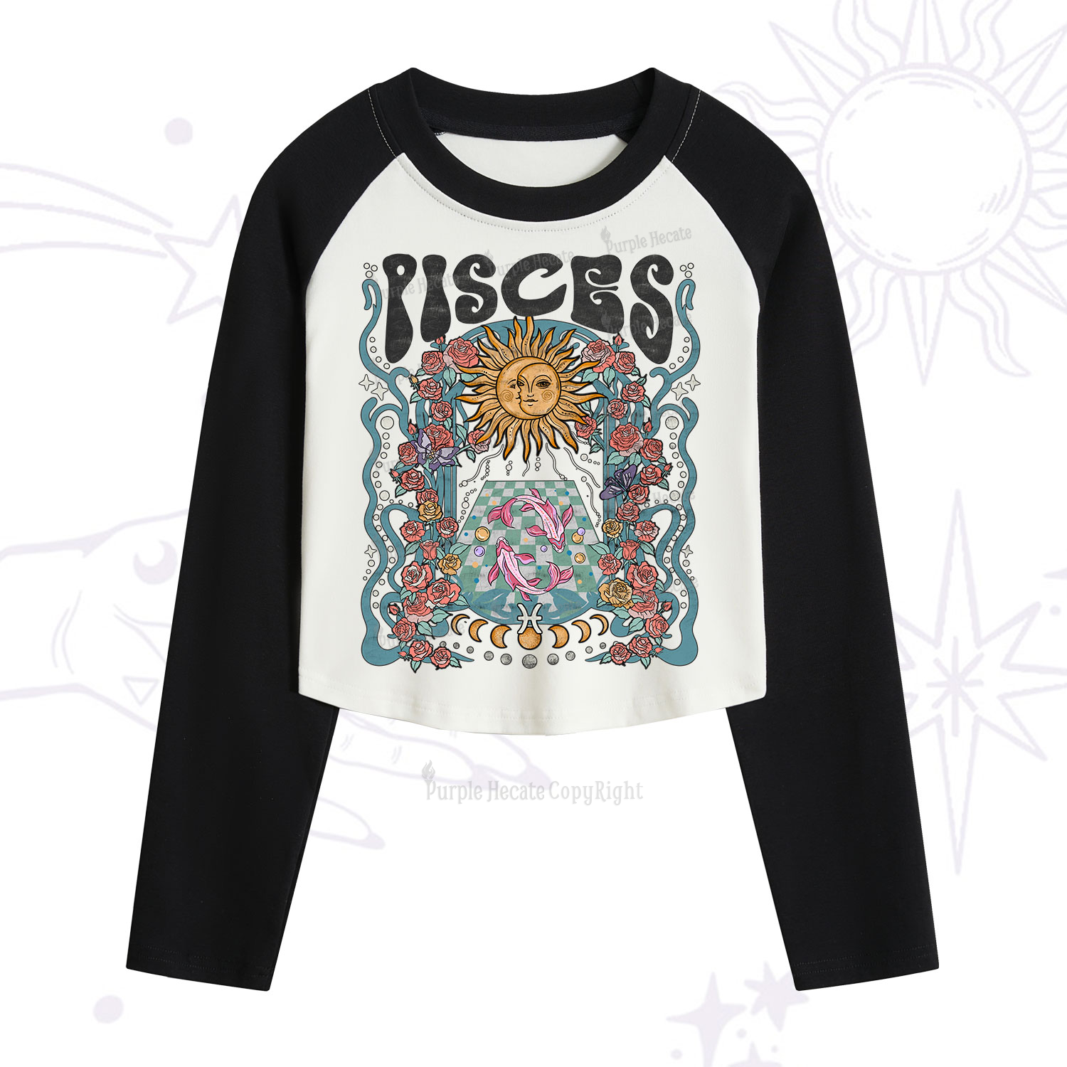 Purplehecate Piscess Spirit Zodiac Cropped Raglan Long Sleeve T-Shirt