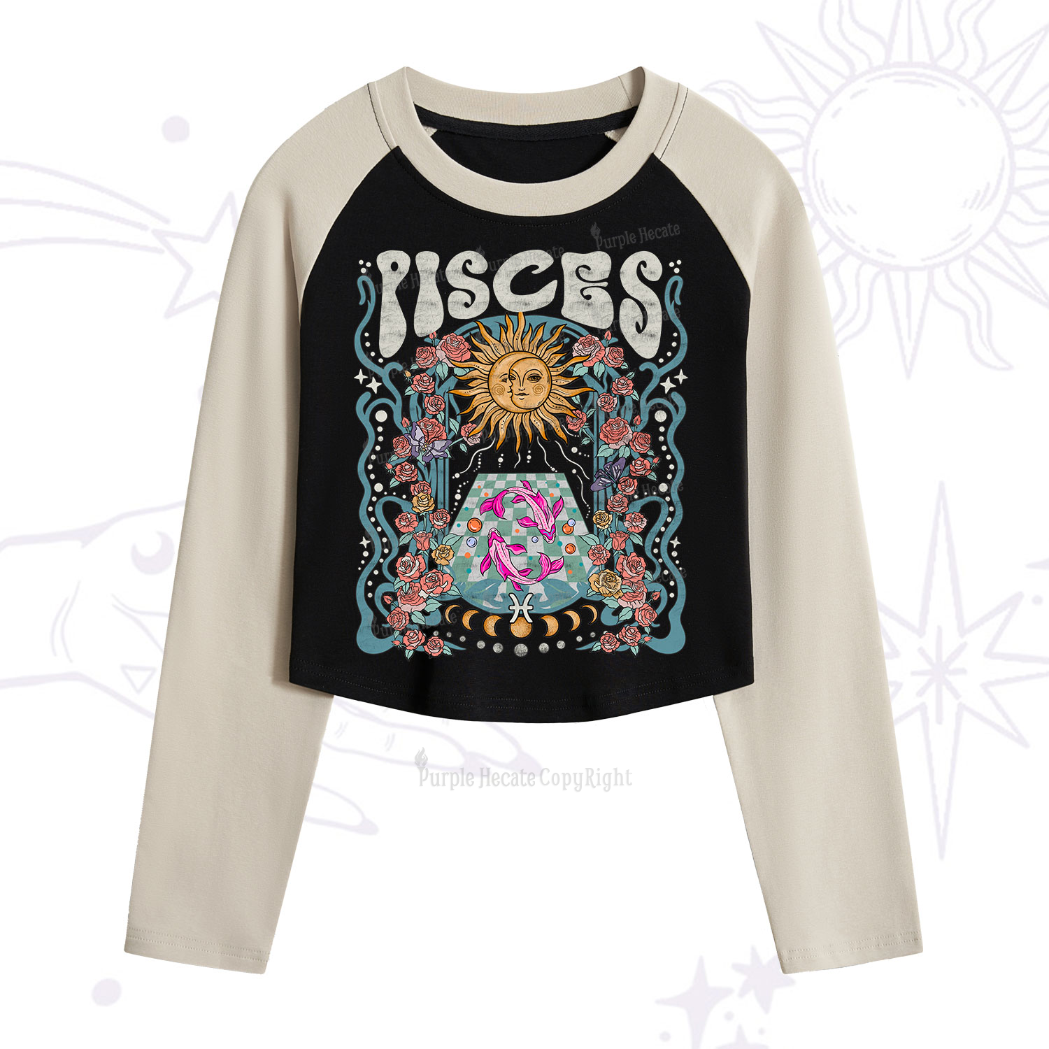 Purplehecate Piscess Spirit Zodiac Cropped Raglan Long Sleeve T-Shirt