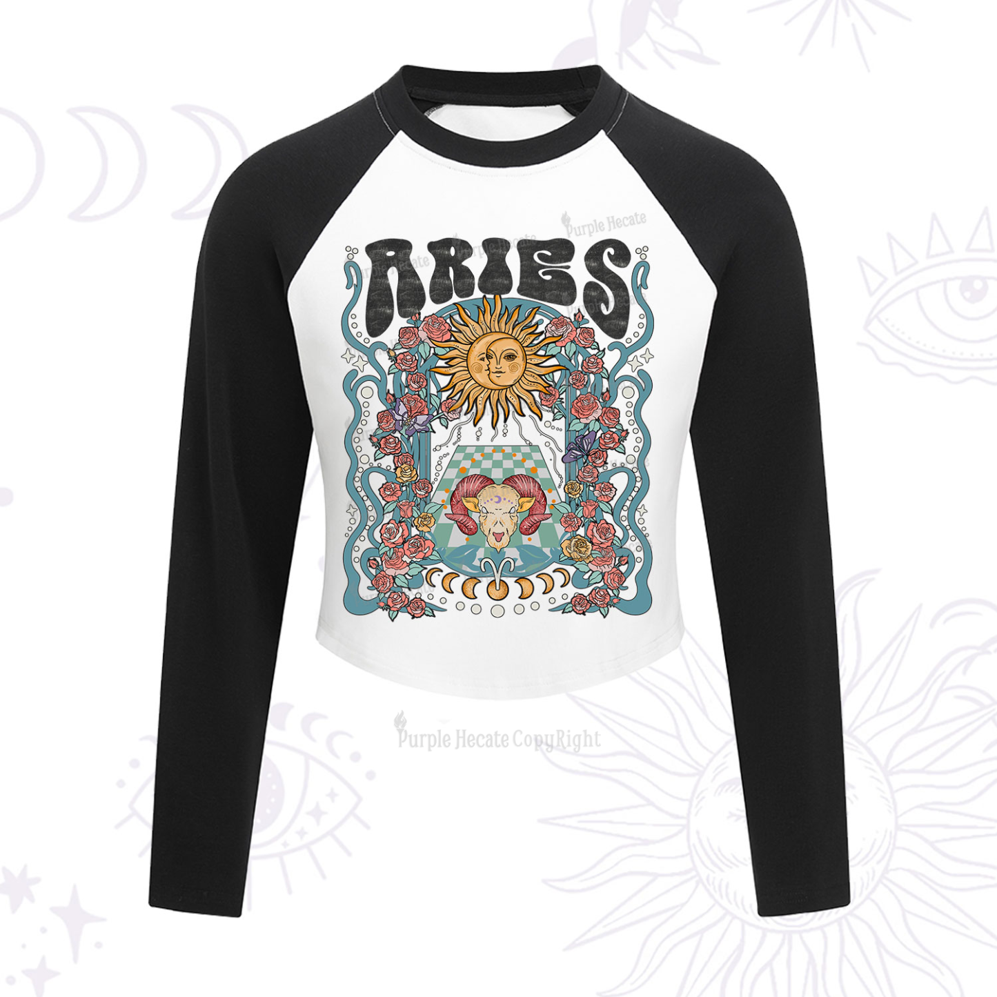 Purplehecate Aries Spirit Zodiac Cropped Raglan Long Sleeve T-Shirt