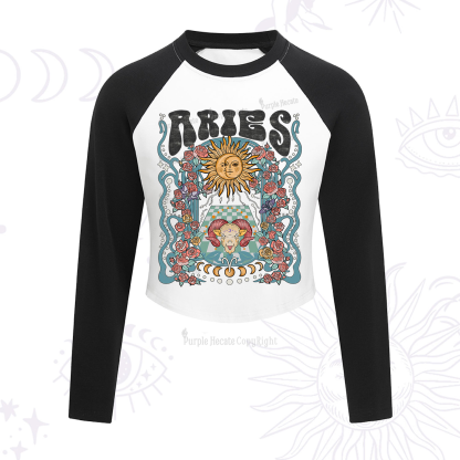 Purplehecate Aries Spirit Zodiac Cropped Raglan Long Sleeve T-Shirt