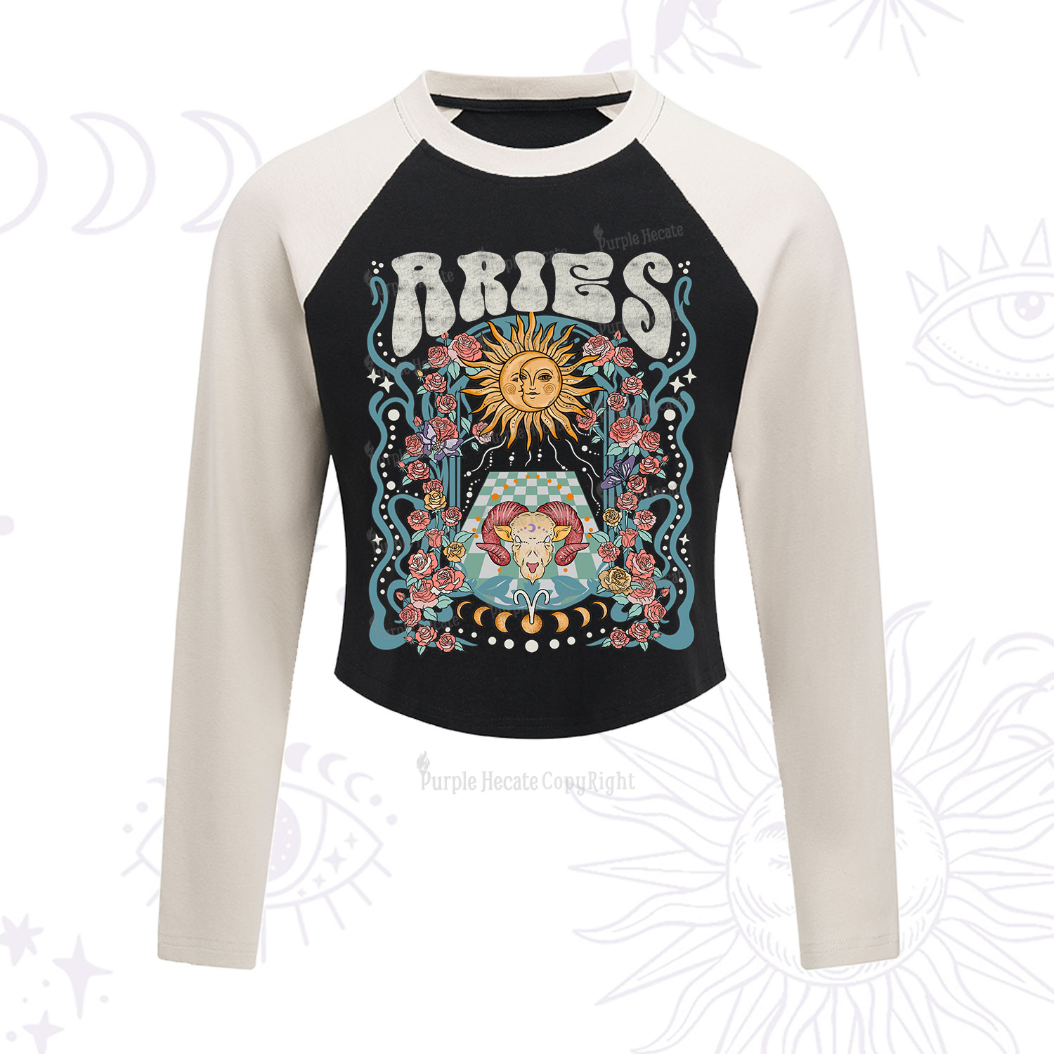 Purplehecate Aries Spirit Zodiac Cropped Raglan Long Sleeve T-Shirt