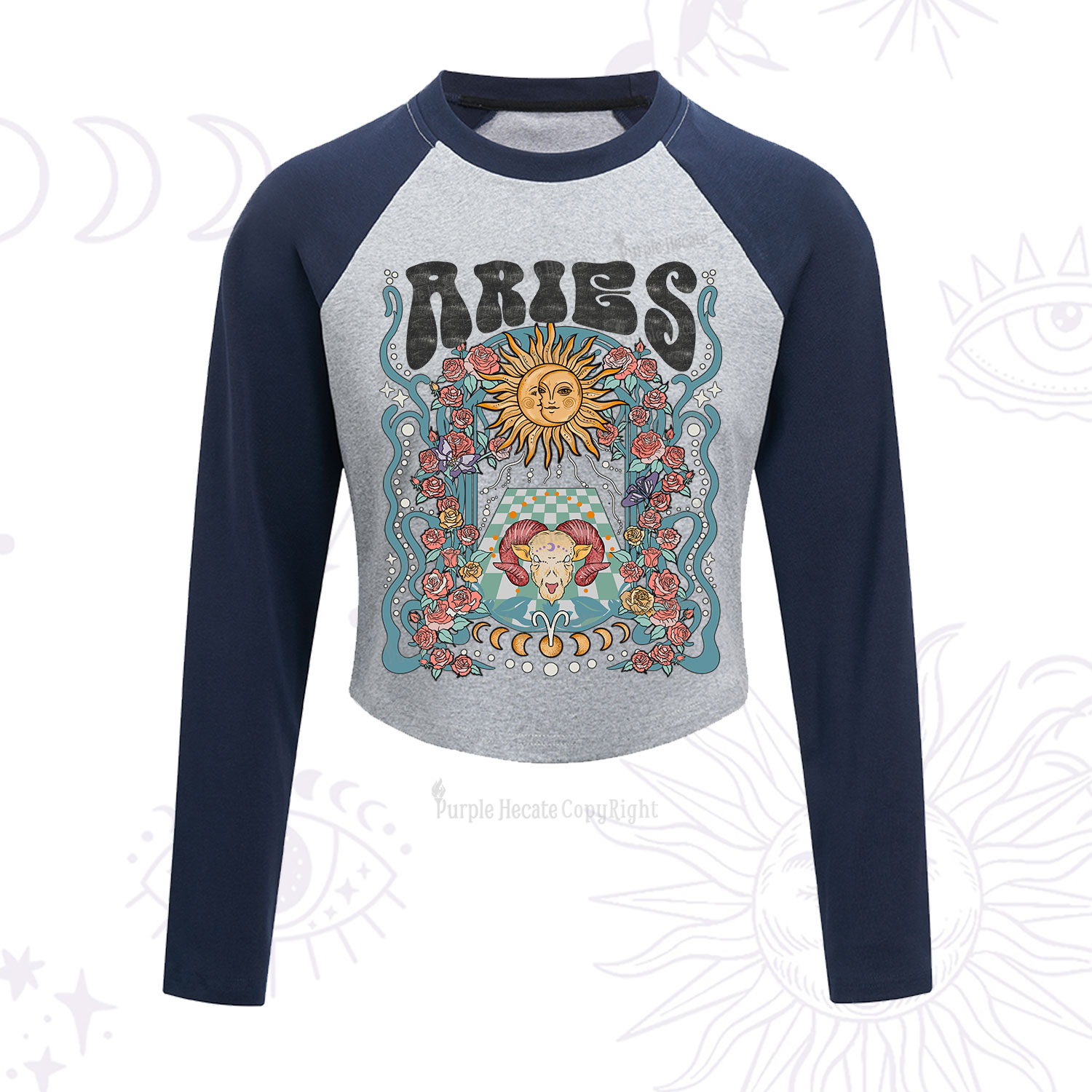 Purplehecate Aries Spirit Zodiac Cropped Raglan Long Sleeve T-Shirt