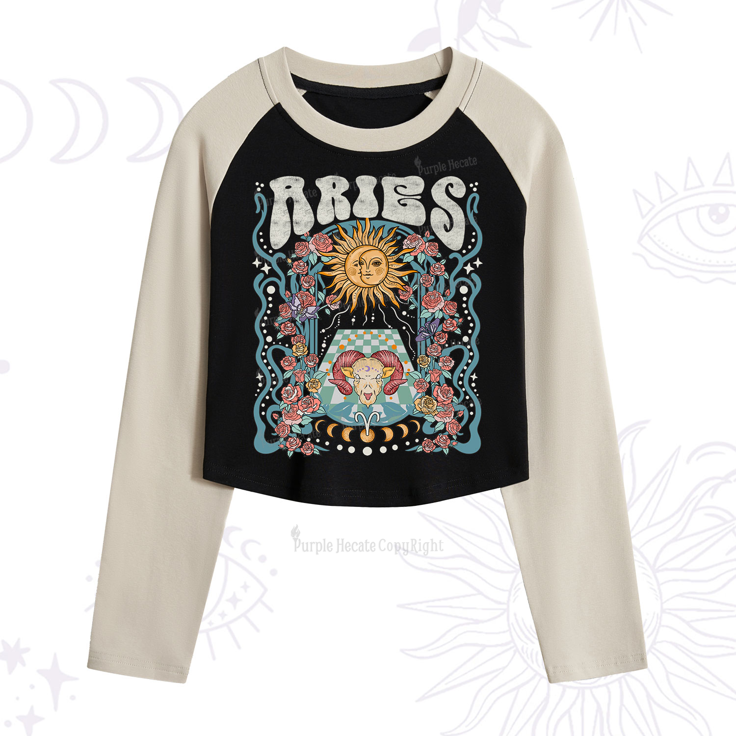 Purplehecate Aries Spirit Zodiac Cropped Raglan Long Sleeve T-Shirt