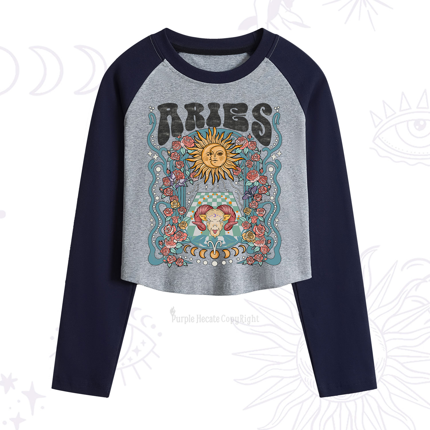 Purplehecate Aries Spirit Zodiac Cropped Raglan Long Sleeve T-Shirt