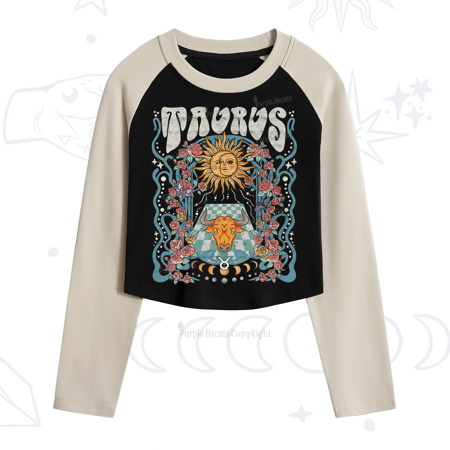 Purplehecate Taurus Spirit Zodiac Cropped Raglan Long Sleeve T-Shirt