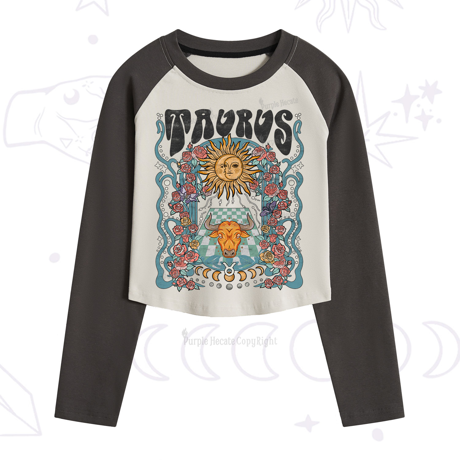 Purplehecate Taurus Spirit Zodiac Cropped Raglan Long Sleeve T-Shirt