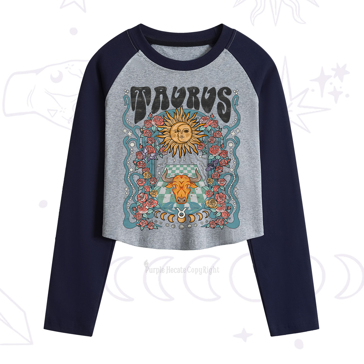 Purplehecate Taurus Spirit Zodiac Cropped Raglan Long Sleeve T-Shirt