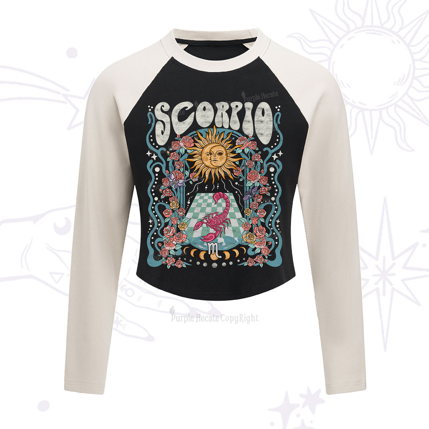 Purplehecate Scorpio Spirit Zodiac Cropped Raglan Long Sleeve T-Shirt