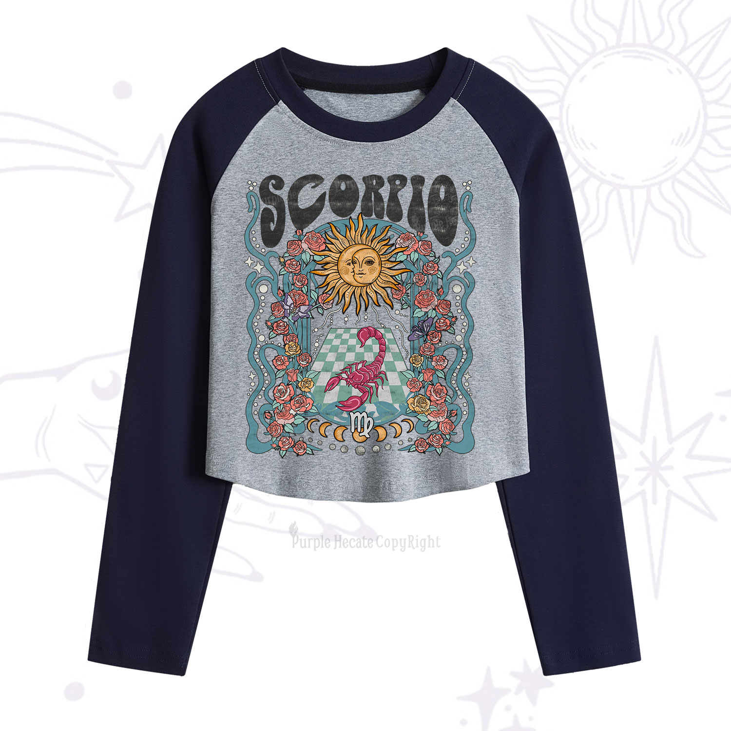 Purplehecate Scorpio Spirit Zodiac Cropped Raglan Long Sleeve T-Shirt