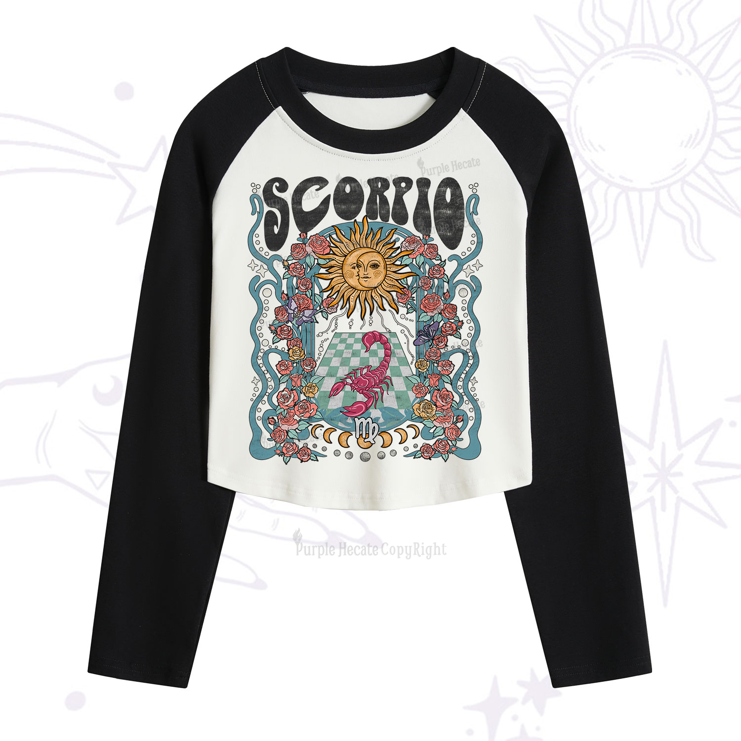 Purplehecate Scorpio Spirit Zodiac Cropped Raglan Long Sleeve T-Shirt