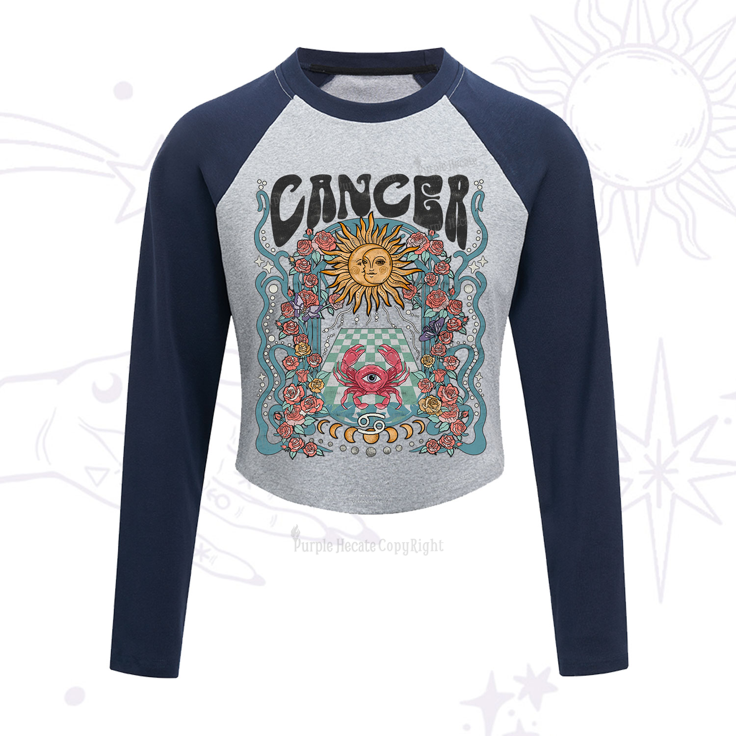 Purplehecate Cancer Spirit Zodiac Cropped Raglan Long Sleeve T-Shirt