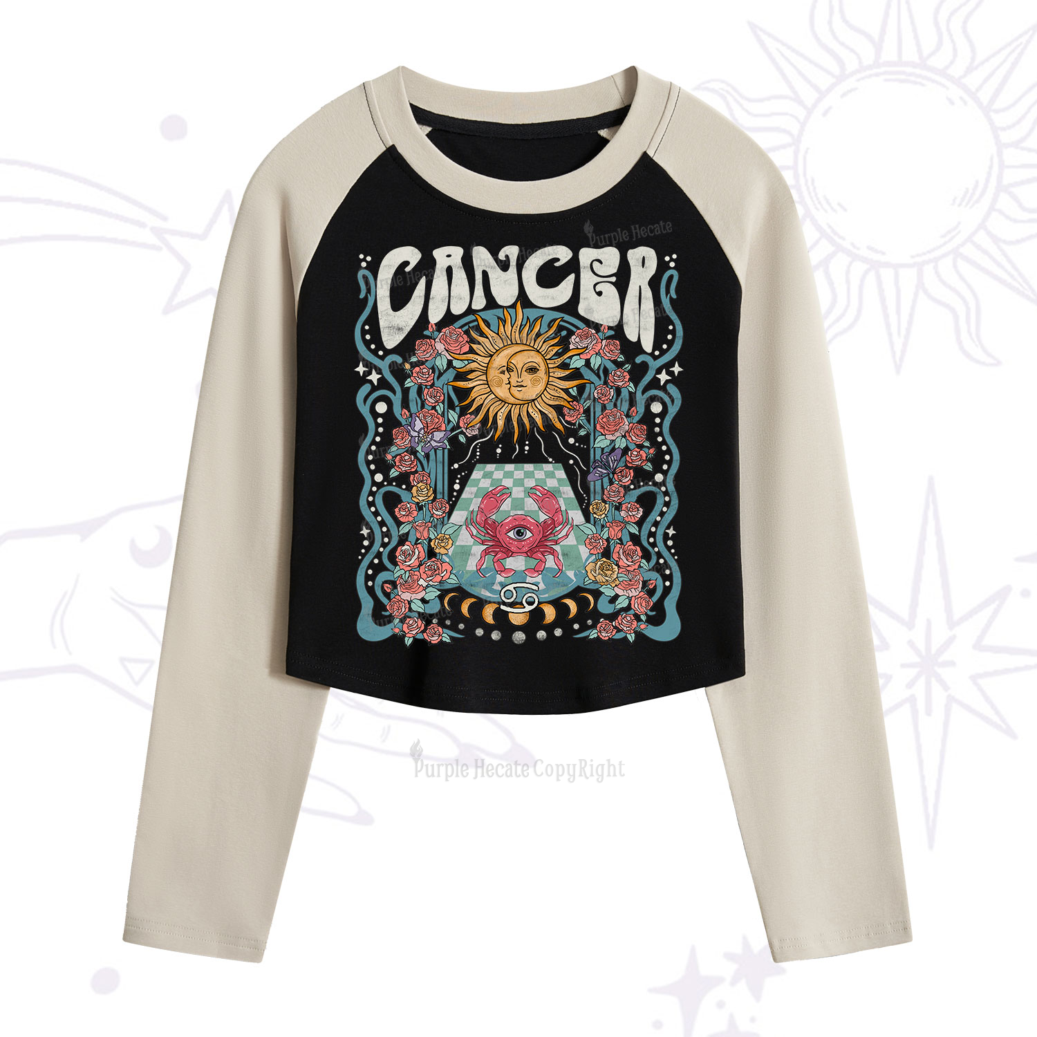 Purplehecate Cancer Spirit Zodiac Cropped Raglan Long Sleeve T-Shirt