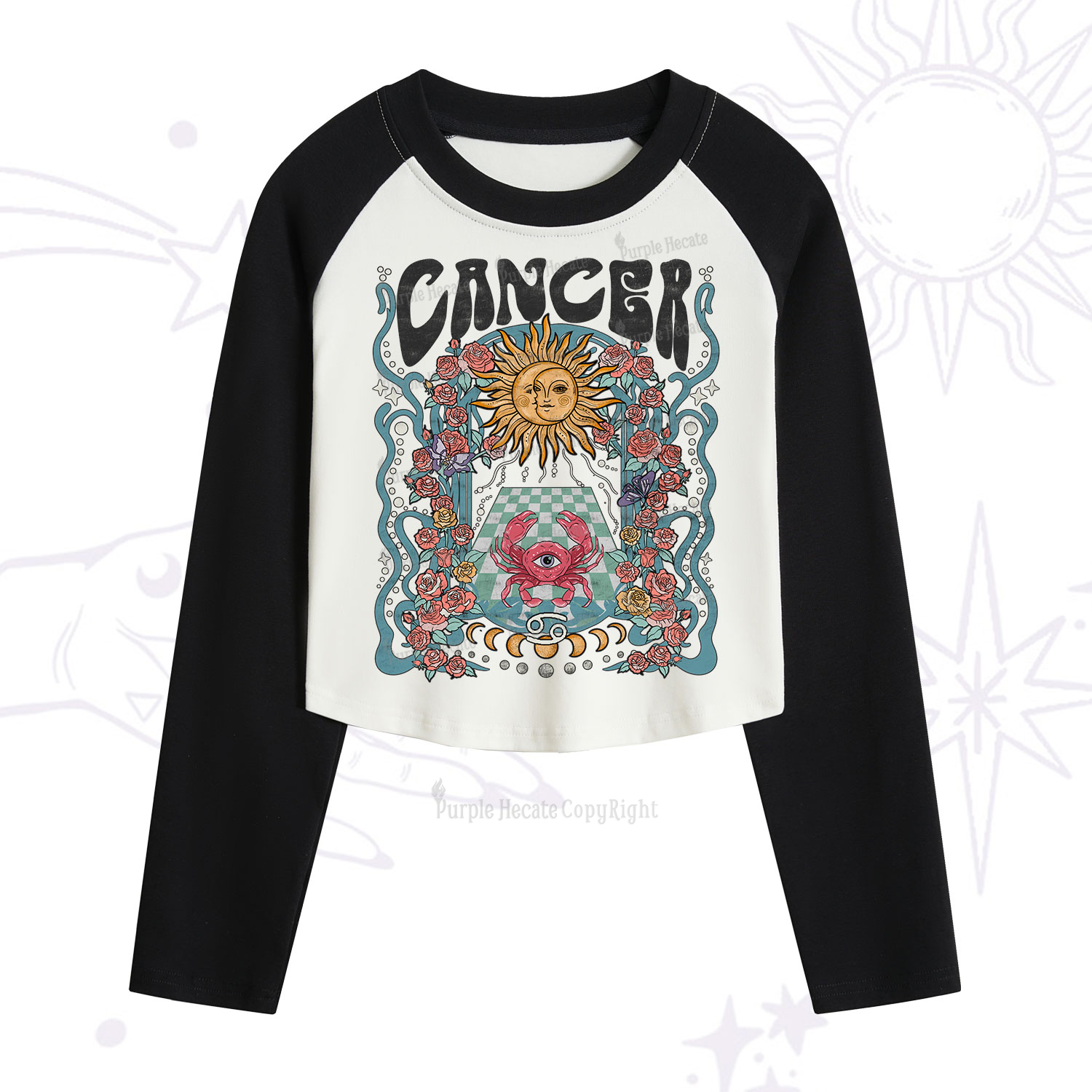 Purplehecate Cancer Spirit Zodiac Cropped Raglan Long Sleeve T-Shirt