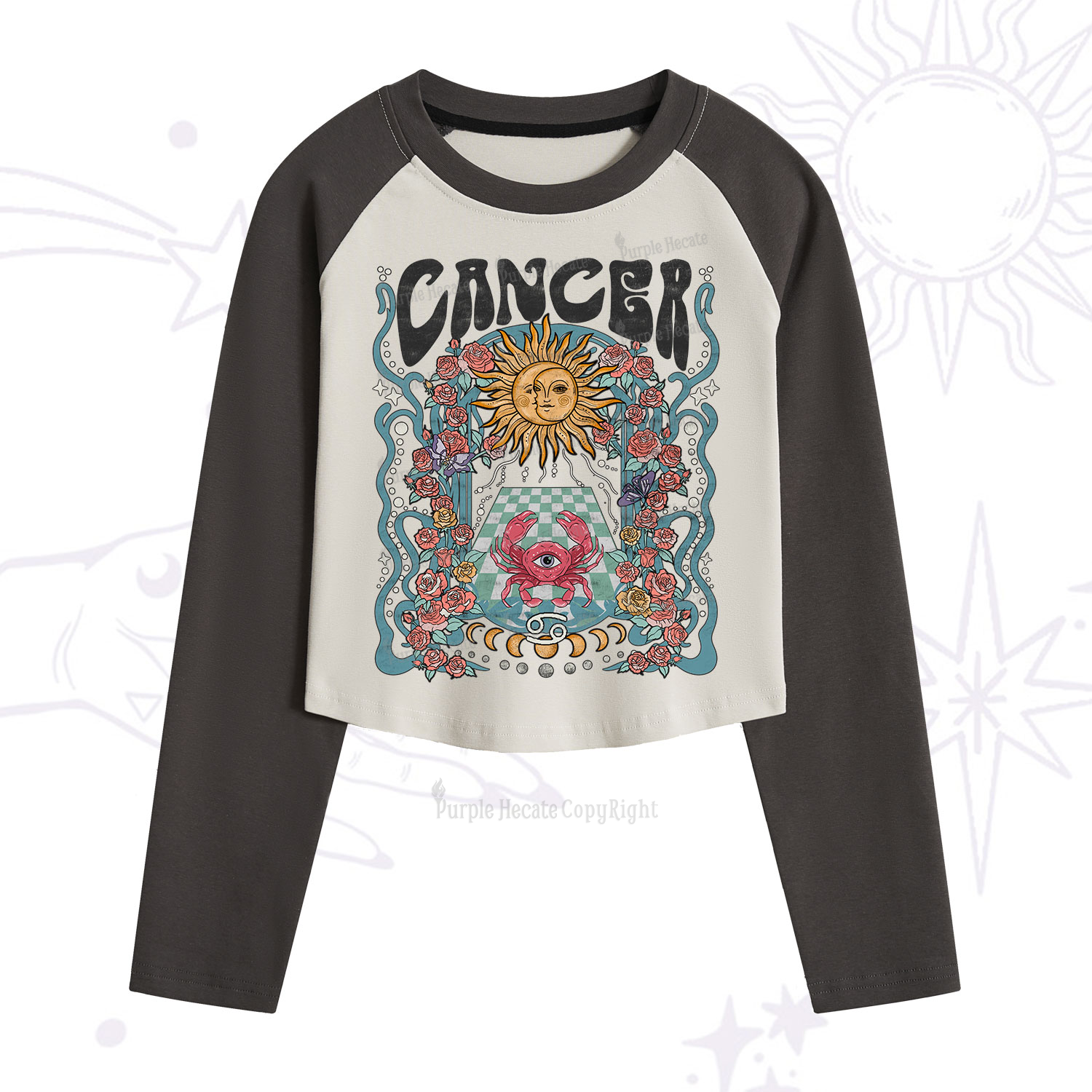 Purplehecate Cancer Spirit Zodiac Cropped Raglan Long Sleeve T-Shirt