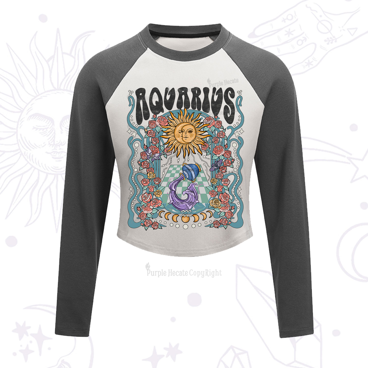 Purplehecate Aquarius Spirit Zodiac Cropped Raglan Long Sleeve T-Shirt