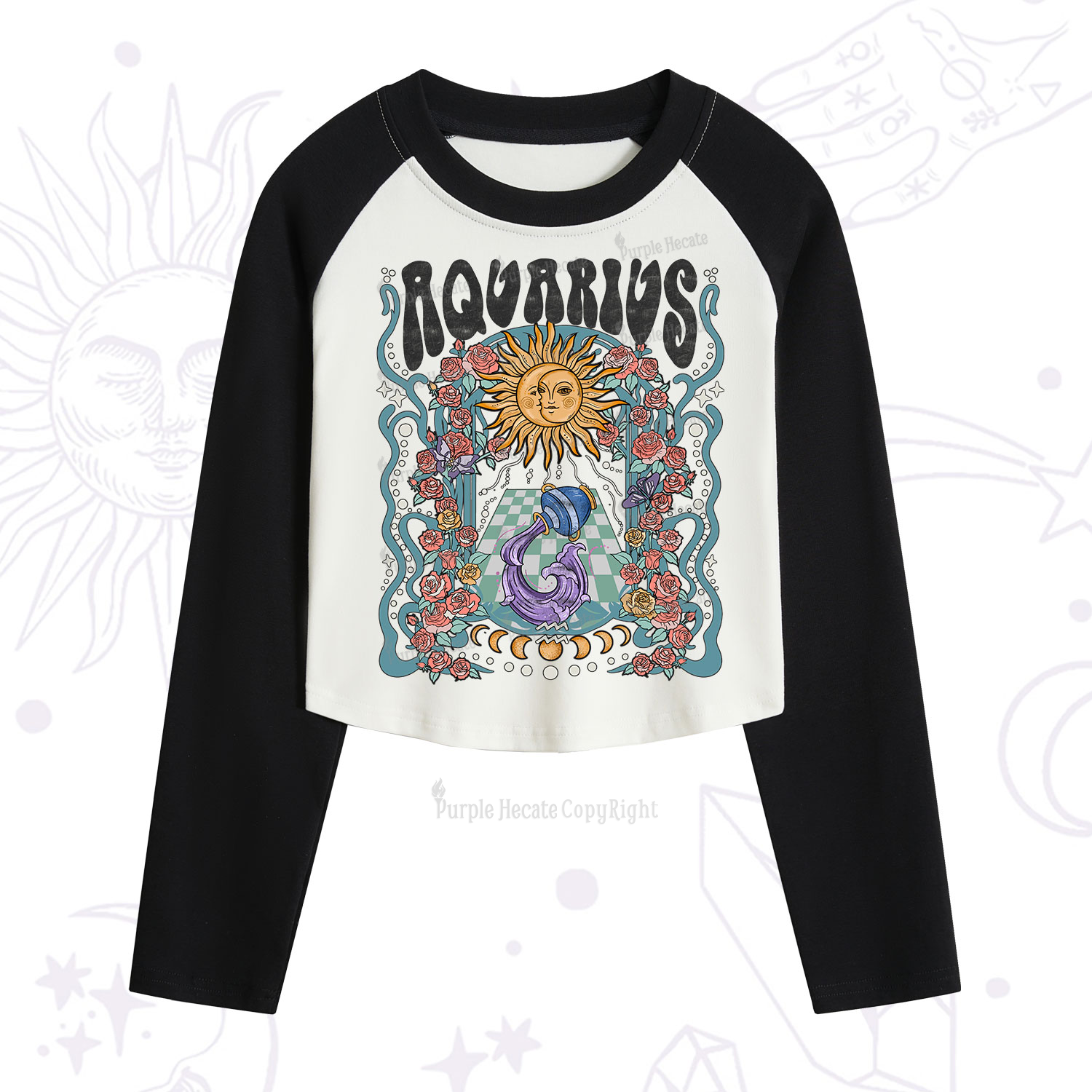 Purplehecate Aquarius Spirit Zodiac Cropped Raglan Long Sleeve T-Shirt