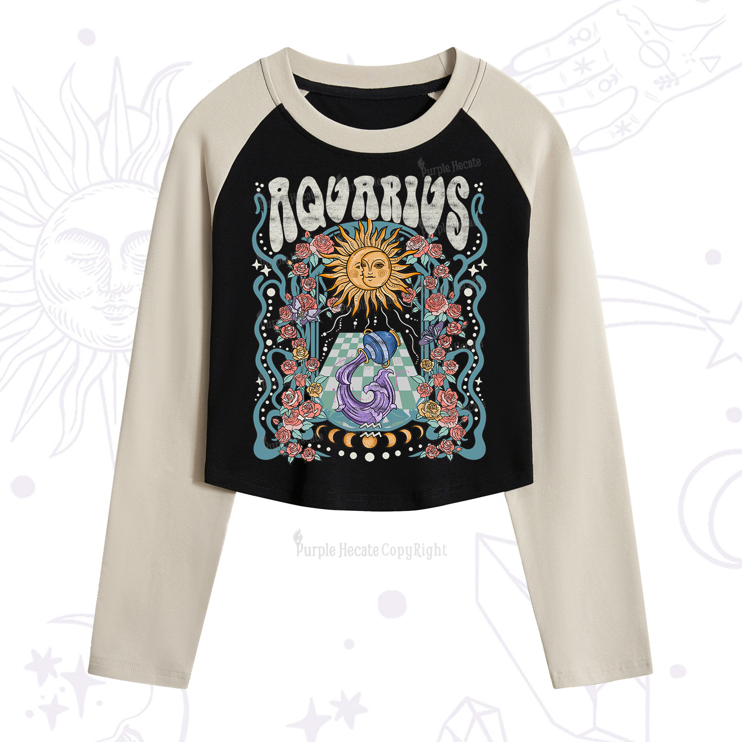 Purplehecate Aquarius Spirit Zodiac Cropped Raglan Long Sleeve T-Shirt