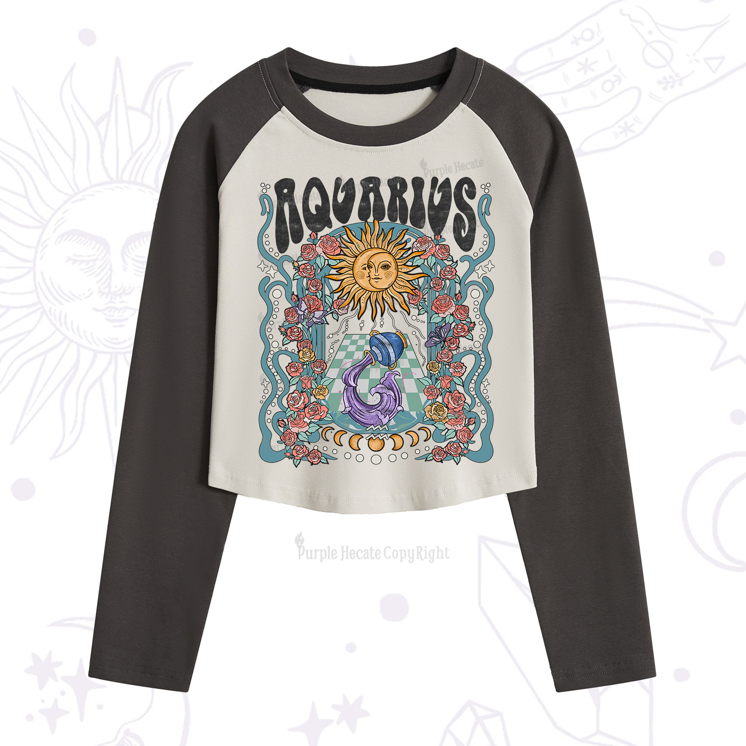 Purplehecate Aquarius Spirit Zodiac Cropped Raglan Long Sleeve T-Shirt