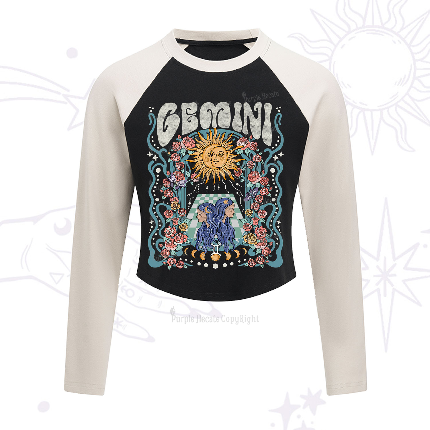 Purplehecate Gemini Spirit Zodiac Cropped Raglan Long Sleeve T-Shirt