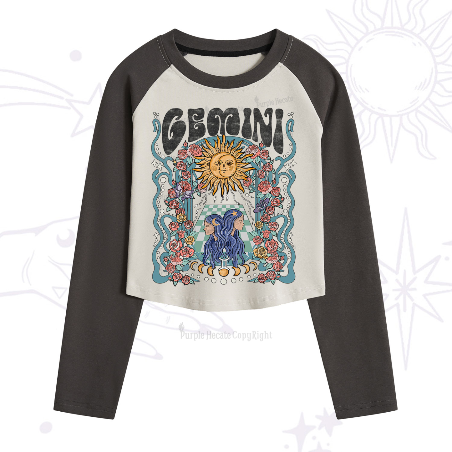 Purplehecate Gemini Spirit Zodiac Cropped Raglan Long Sleeve T-Shirt