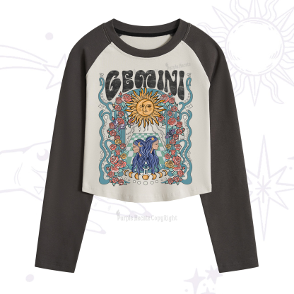 Purplehecate Gemini Spirit Zodiac Cropped Raglan Long Sleeve T-Shirt