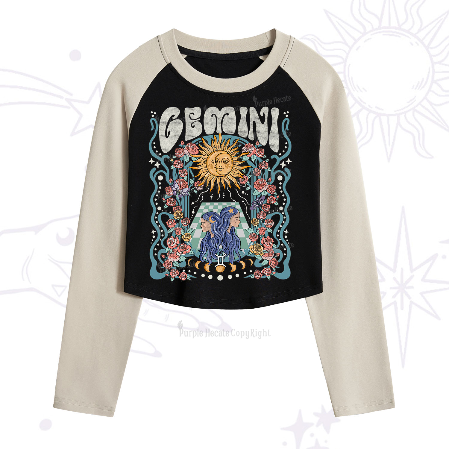 Purplehecate Gemini Spirit Zodiac Cropped Raglan Long Sleeve T-Shirt