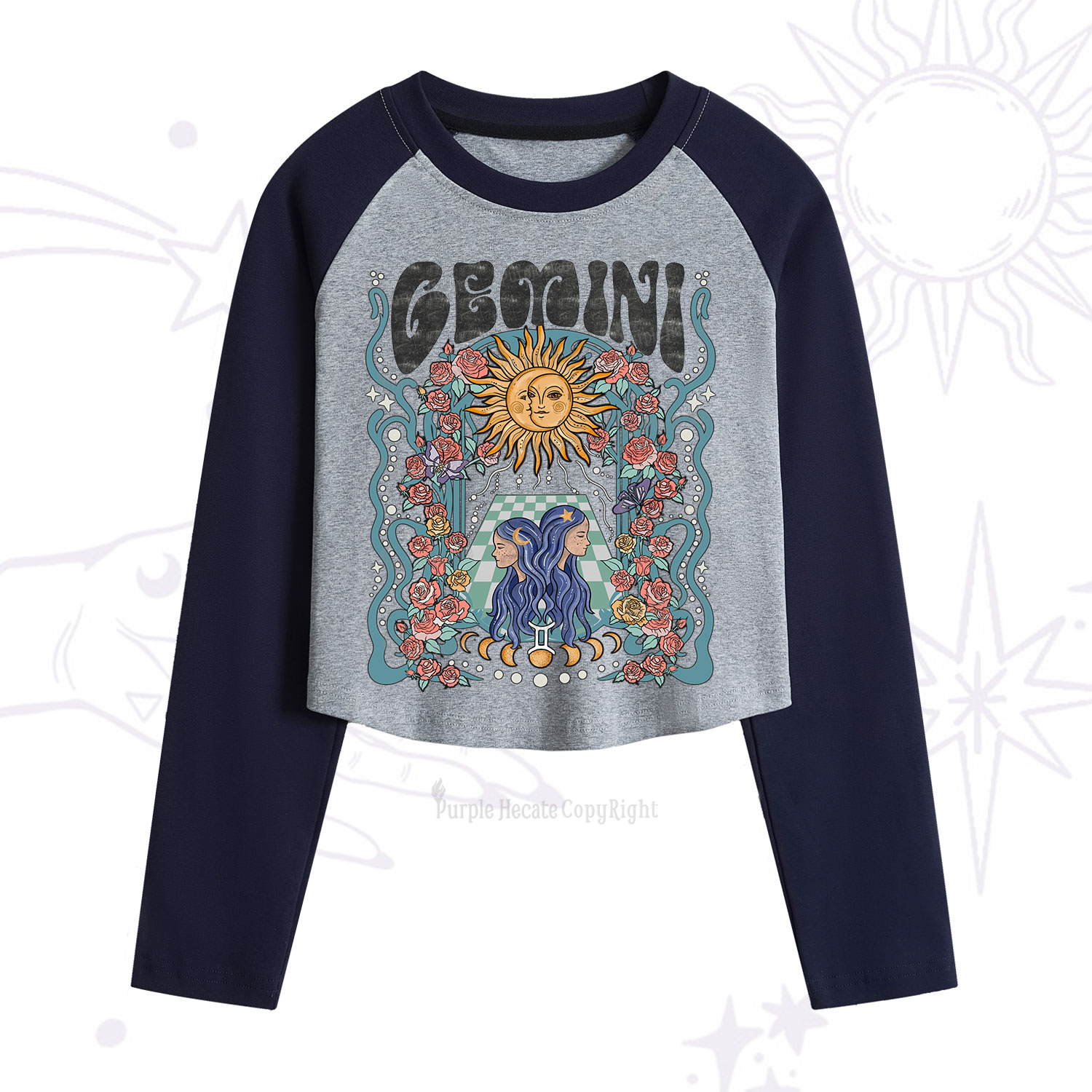 Purplehecate Gemini Spirit Zodiac Cropped Raglan Long Sleeve T-Shirt
