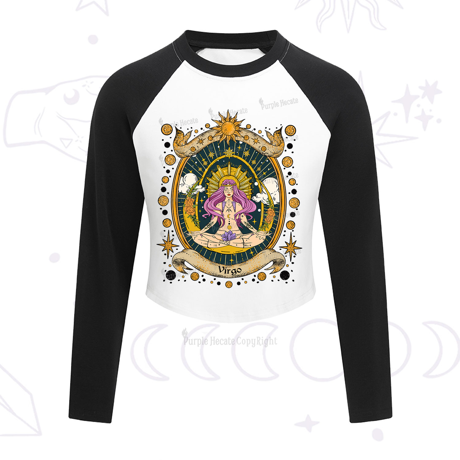 Purplehecate Virgo Radiance Zodiac Cropped Raglan Long Sleeve T-Shirt