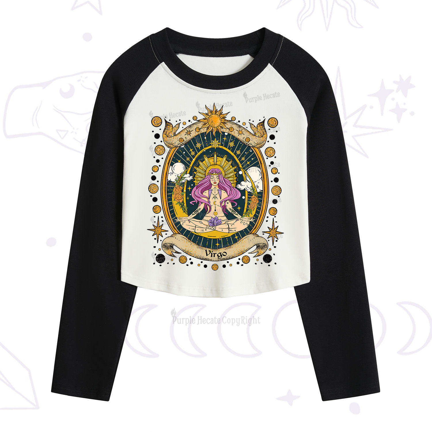 Purplehecate Virgo Radiance Zodiac Cropped Raglan Long Sleeve T-Shirt