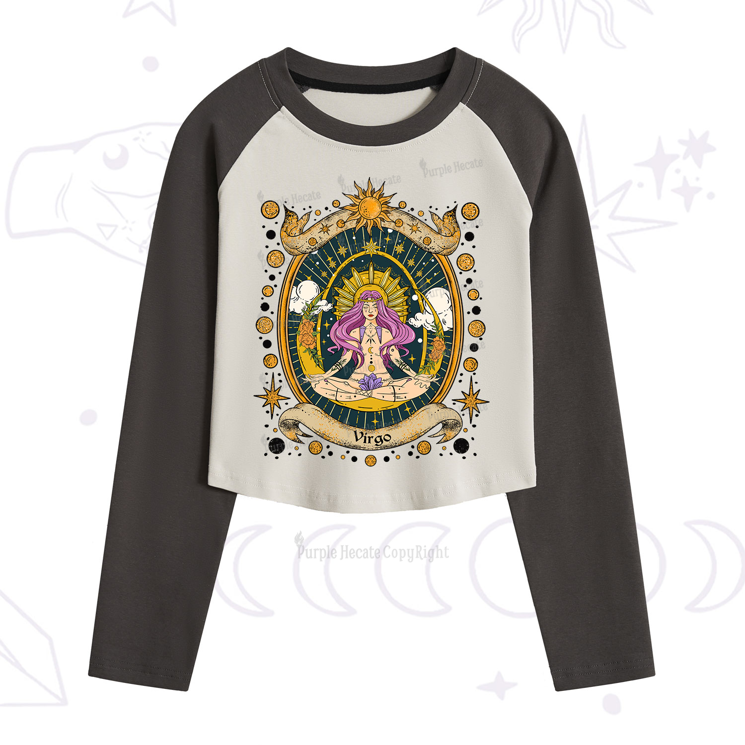 Purplehecate Virgo Radiance Zodiac Cropped Raglan Long Sleeve T-Shirt