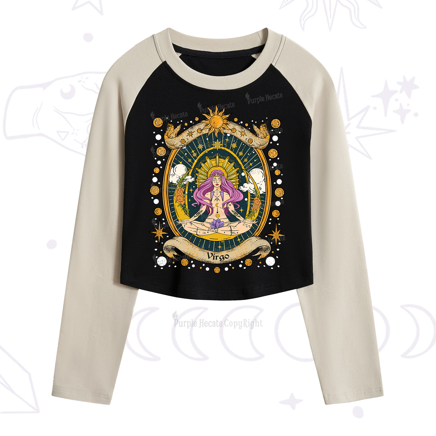 Purplehecate Virgo Radiance Zodiac Cropped Raglan Long Sleeve T-Shirt