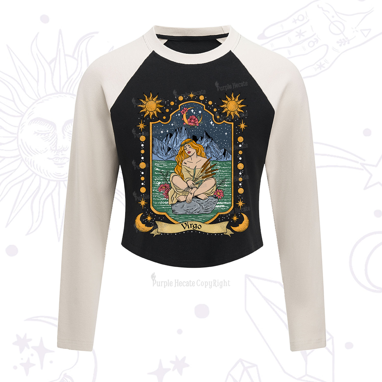 Purplehecate Virgo Zodiac Cropped Raglan Long Sleeve T-Shirt