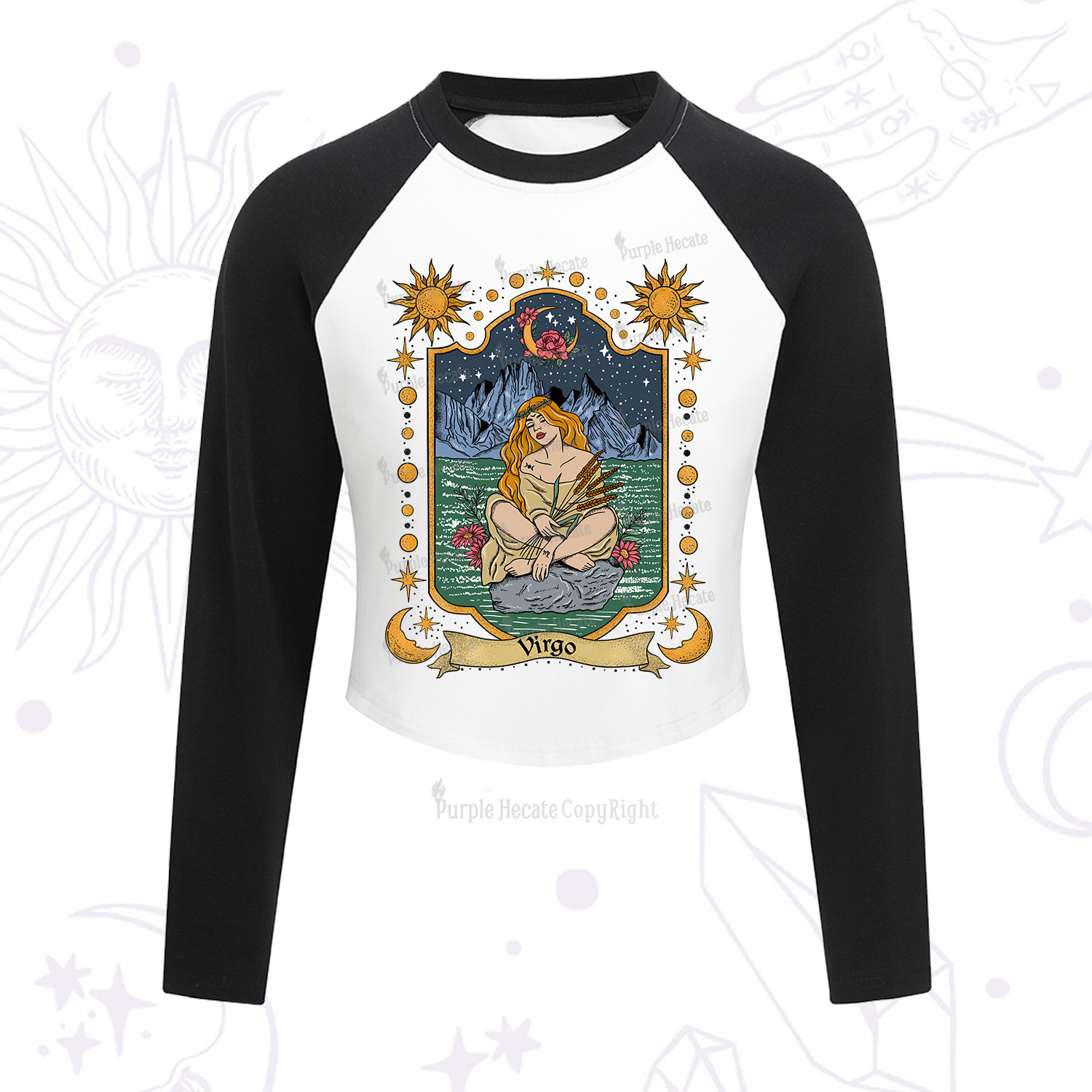 Purplehecate Virgo Zodiac Cropped Raglan Long Sleeve T-Shirt