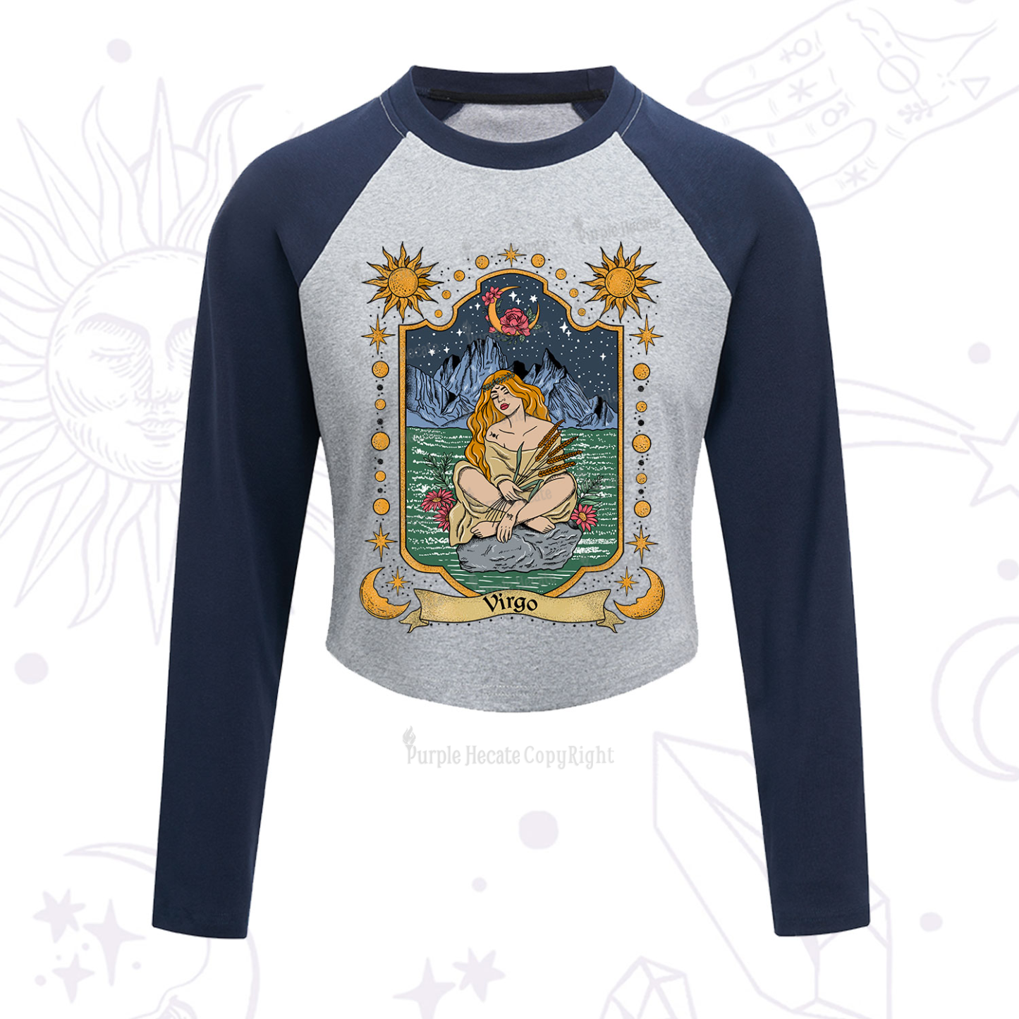 Purplehecate Virgo Zodiac Cropped Raglan Long Sleeve T-Shirt