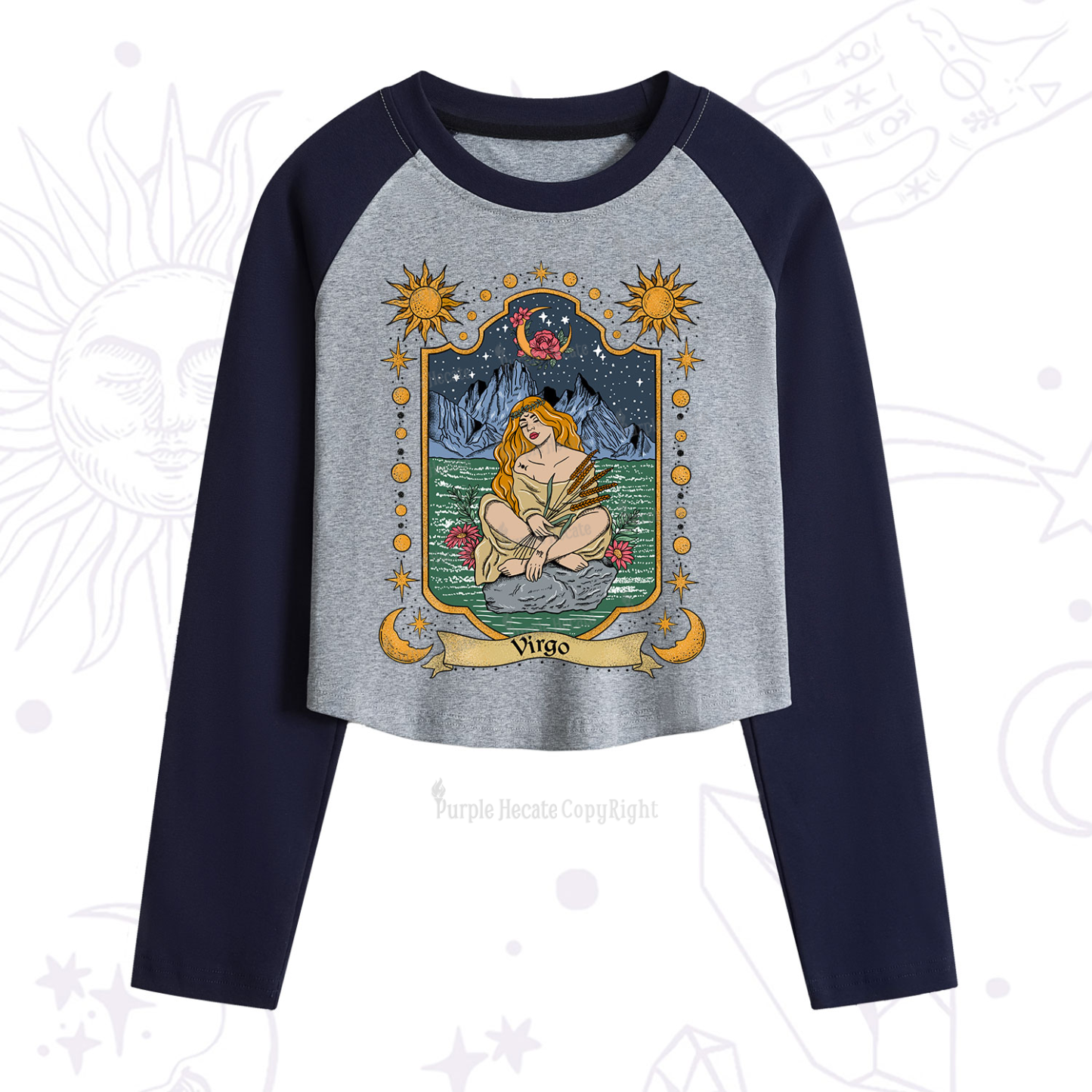 Purplehecate Virgo Zodiac Cropped Raglan Long Sleeve T-Shirt