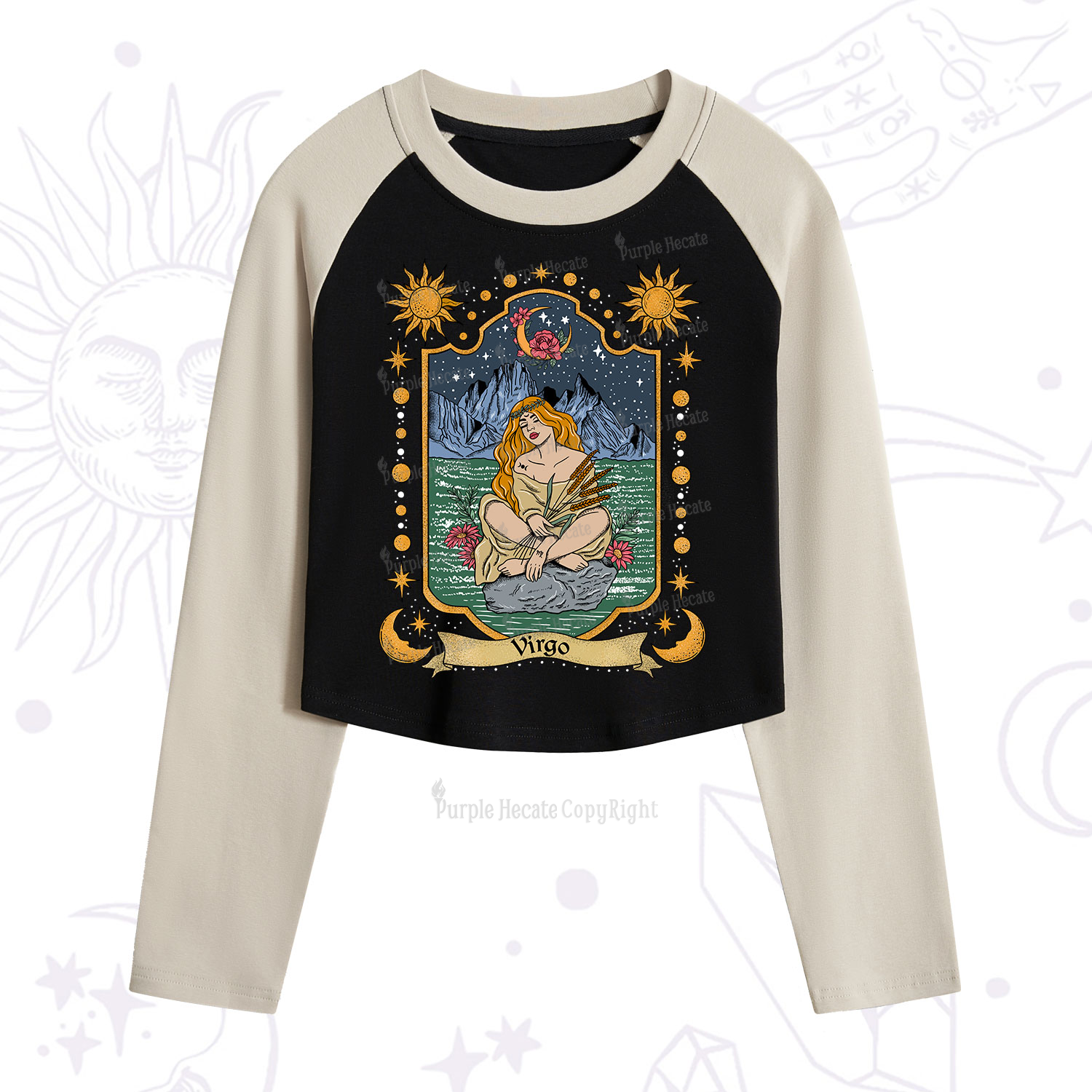 Purplehecate Virgo Zodiac Cropped Raglan Long Sleeve T-Shirt