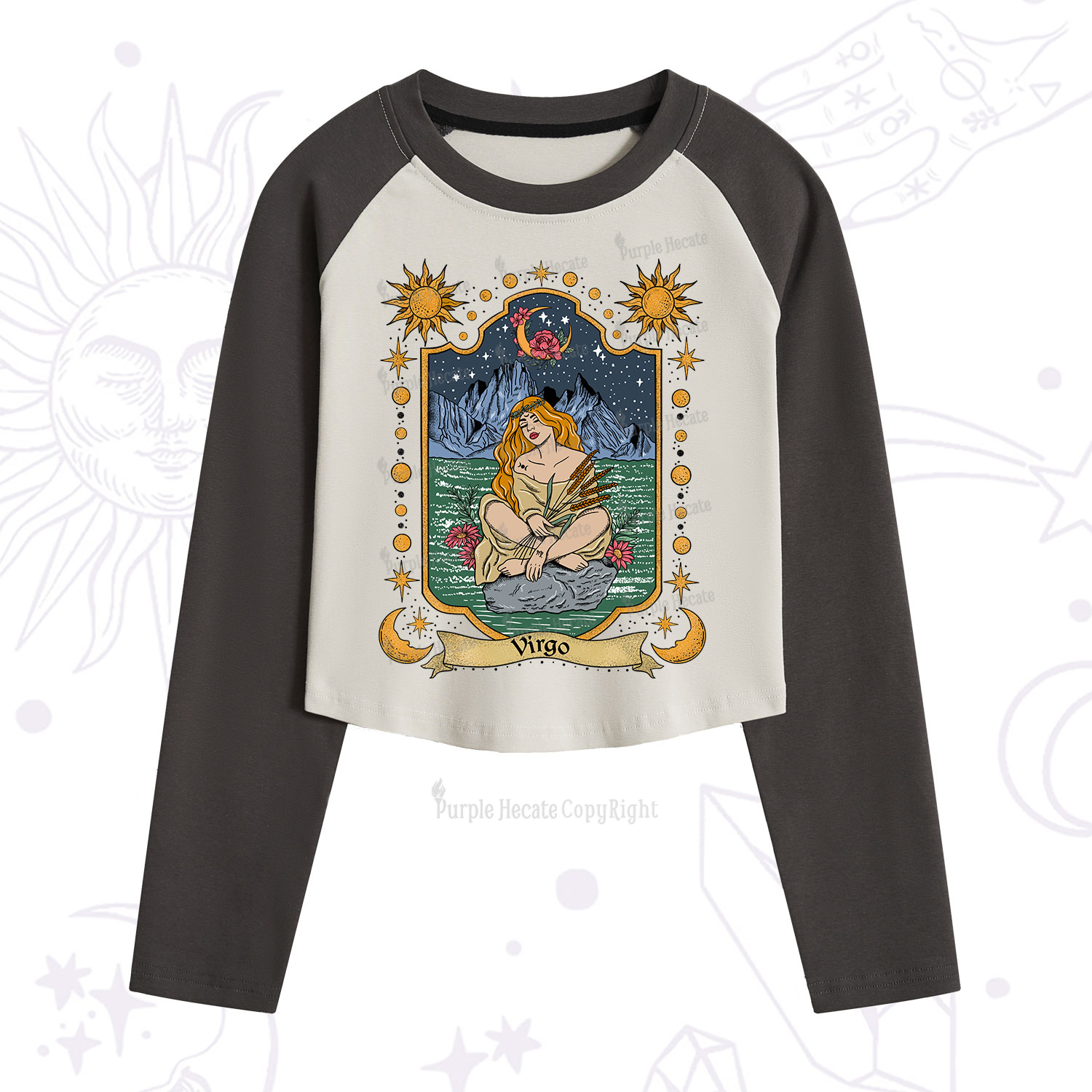Purplehecate Virgo Zodiac Cropped Raglan Long Sleeve T-Shirt