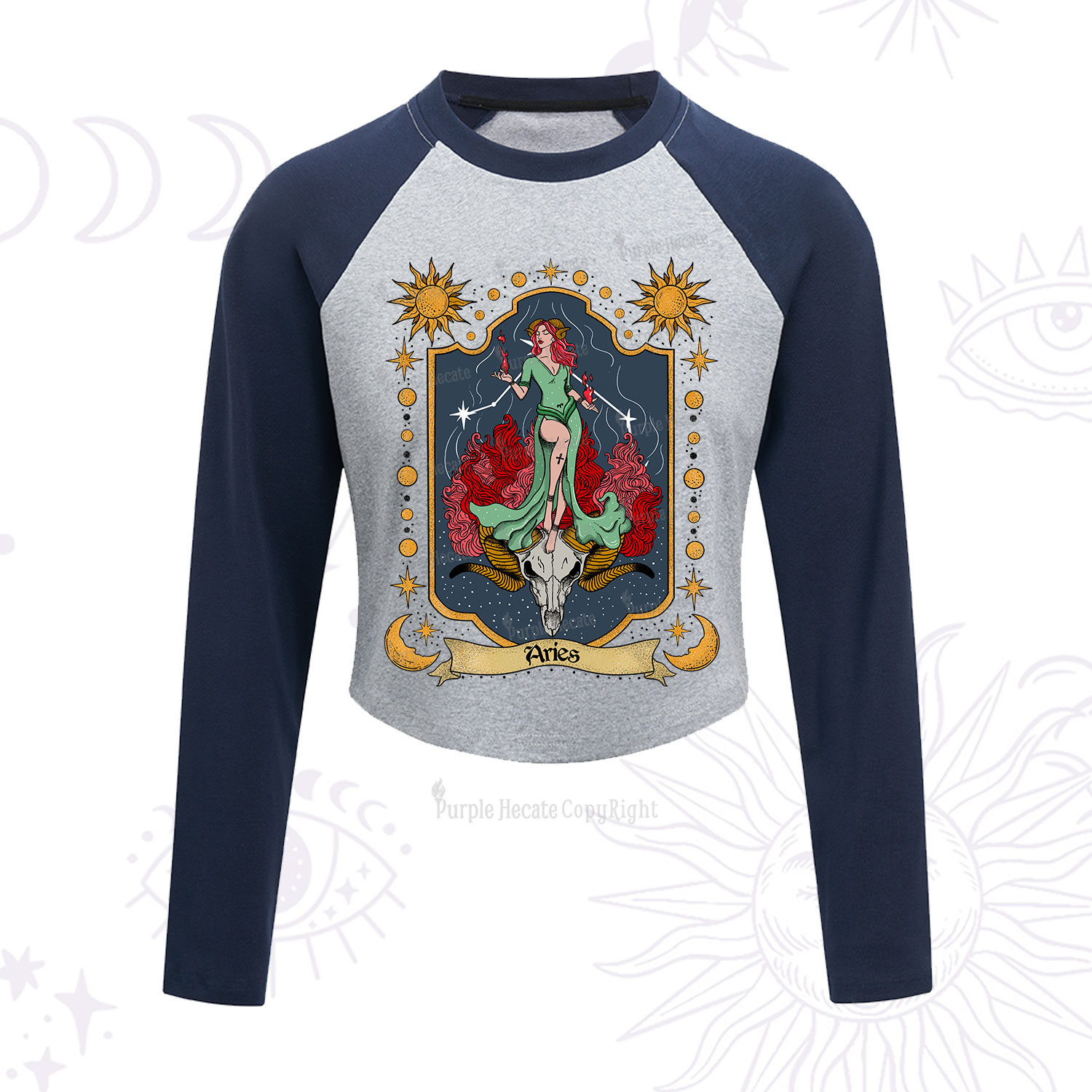 Purplehecate Aries Zodiac Cropped Raglan Long Sleeve T-Shirt