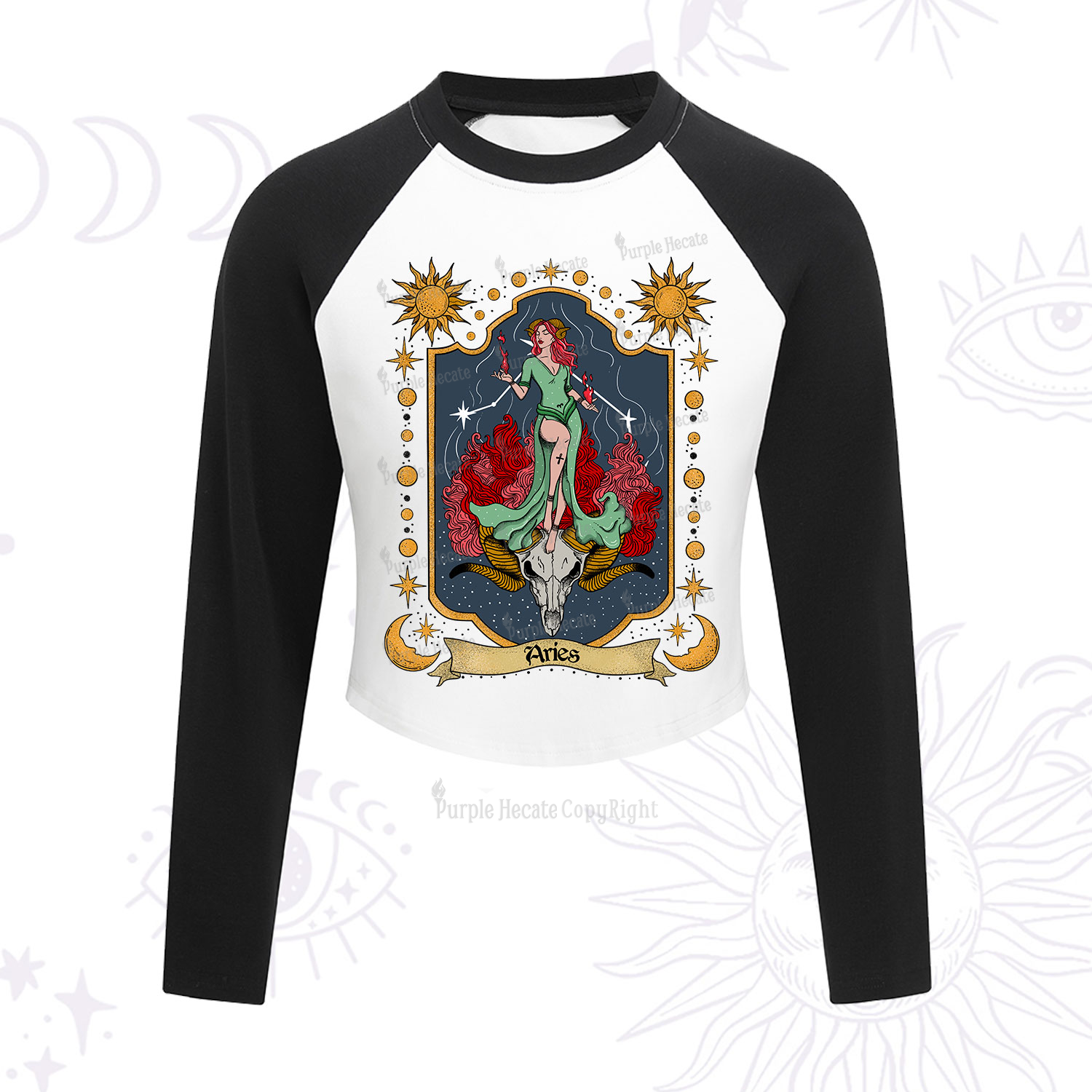 Purplehecate Aries Zodiac Cropped Raglan Long Sleeve T-Shirt