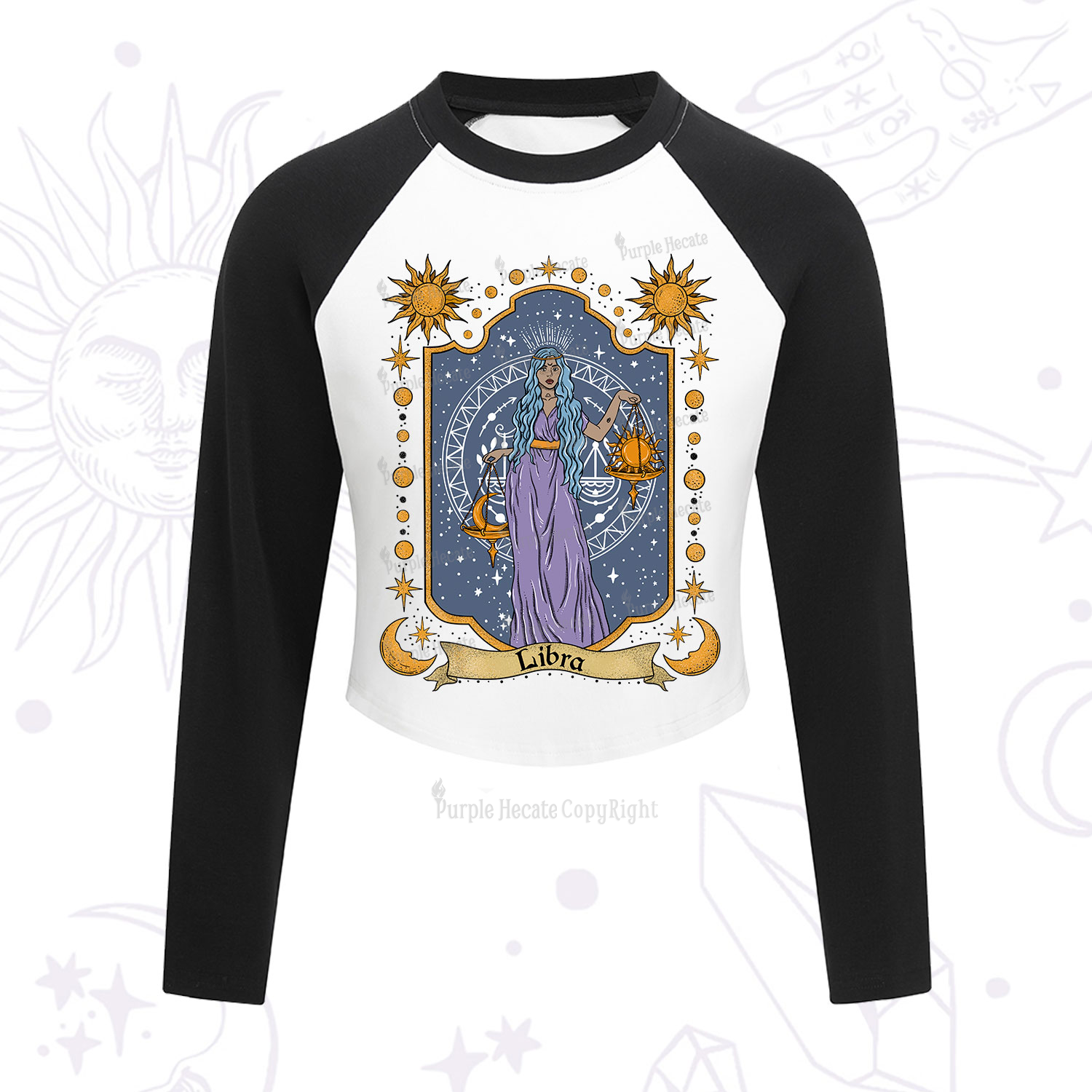 Purplehecate Libra Zodiac Cropped Raglan Long Sleeve T-Shirt