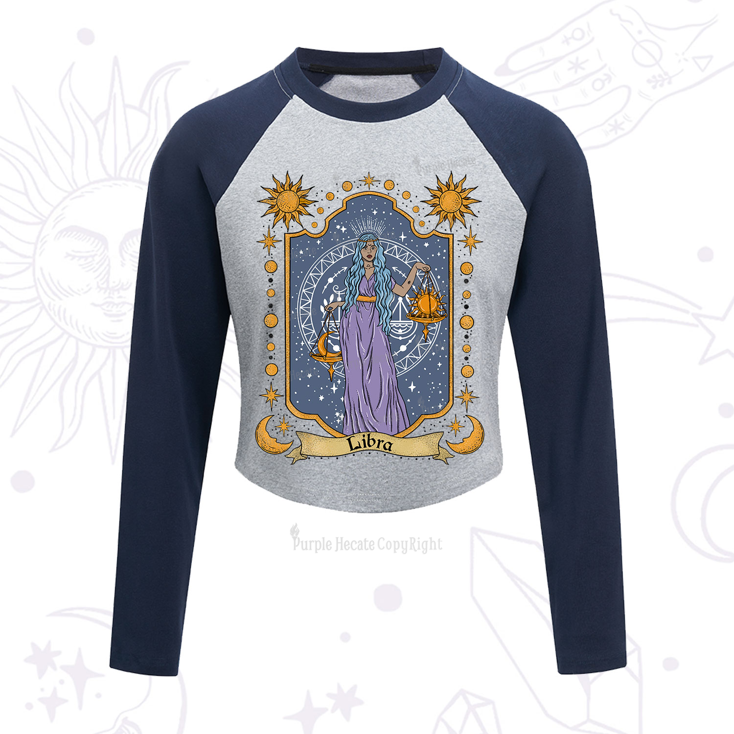 Purplehecate Libra Zodiac Cropped Raglan Long Sleeve T-Shirt