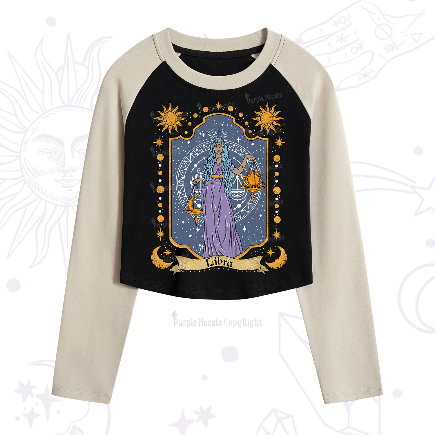 Purplehecate Libra Zodiac Cropped Raglan Long Sleeve T-Shirt