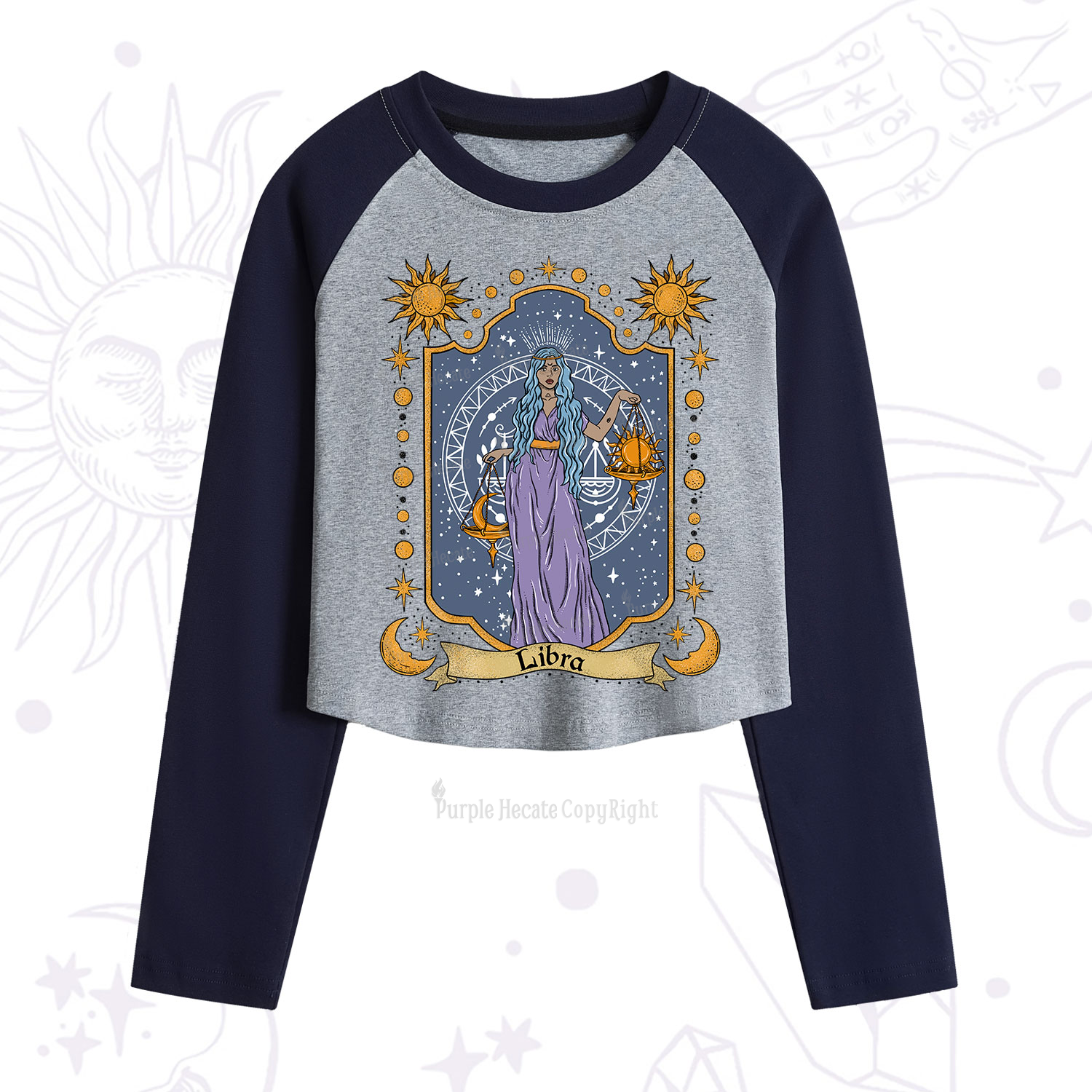 Purplehecate Libra Zodiac Cropped Raglan Long Sleeve T-Shirt