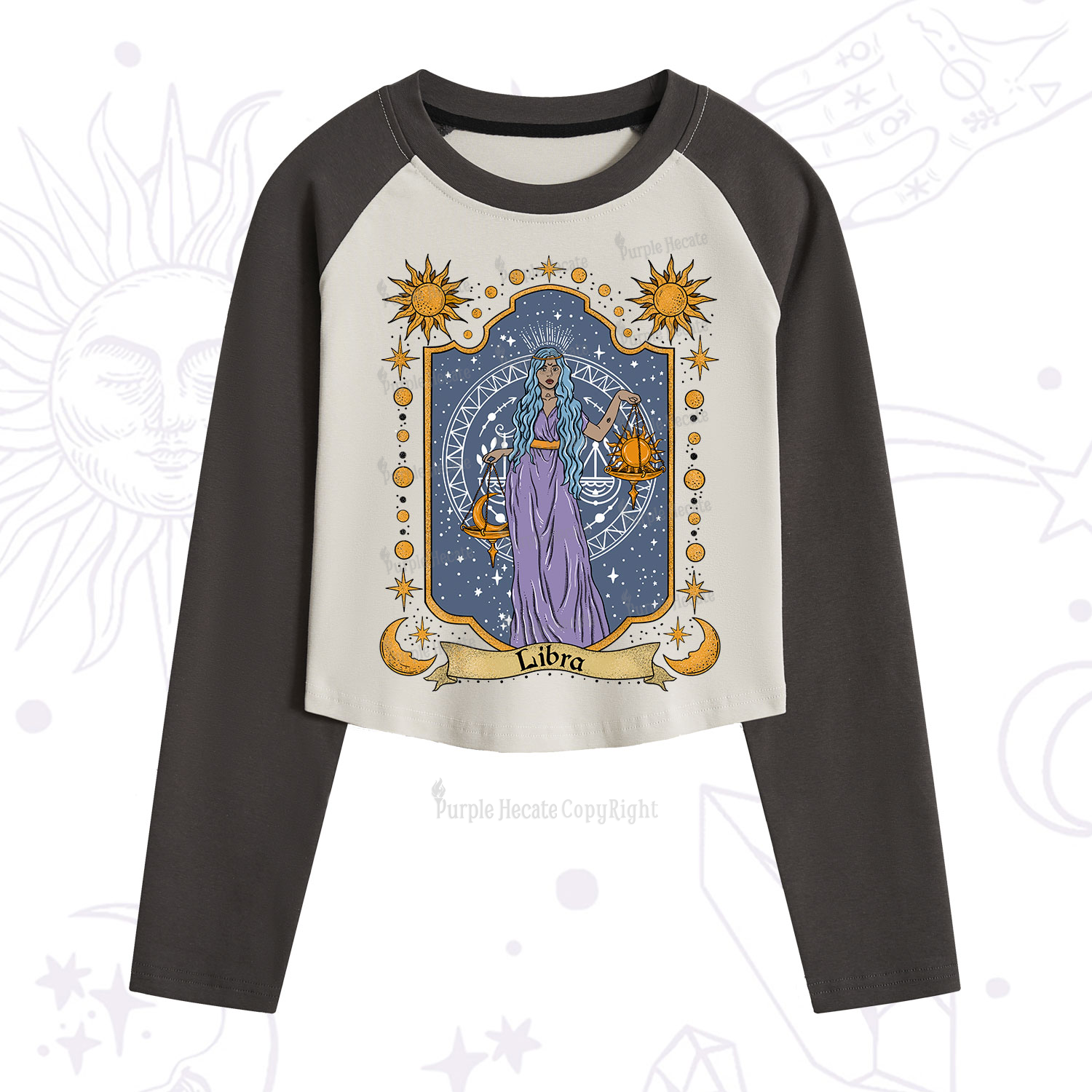 Purplehecate Libra Zodiac Cropped Raglan Long Sleeve T-Shirt