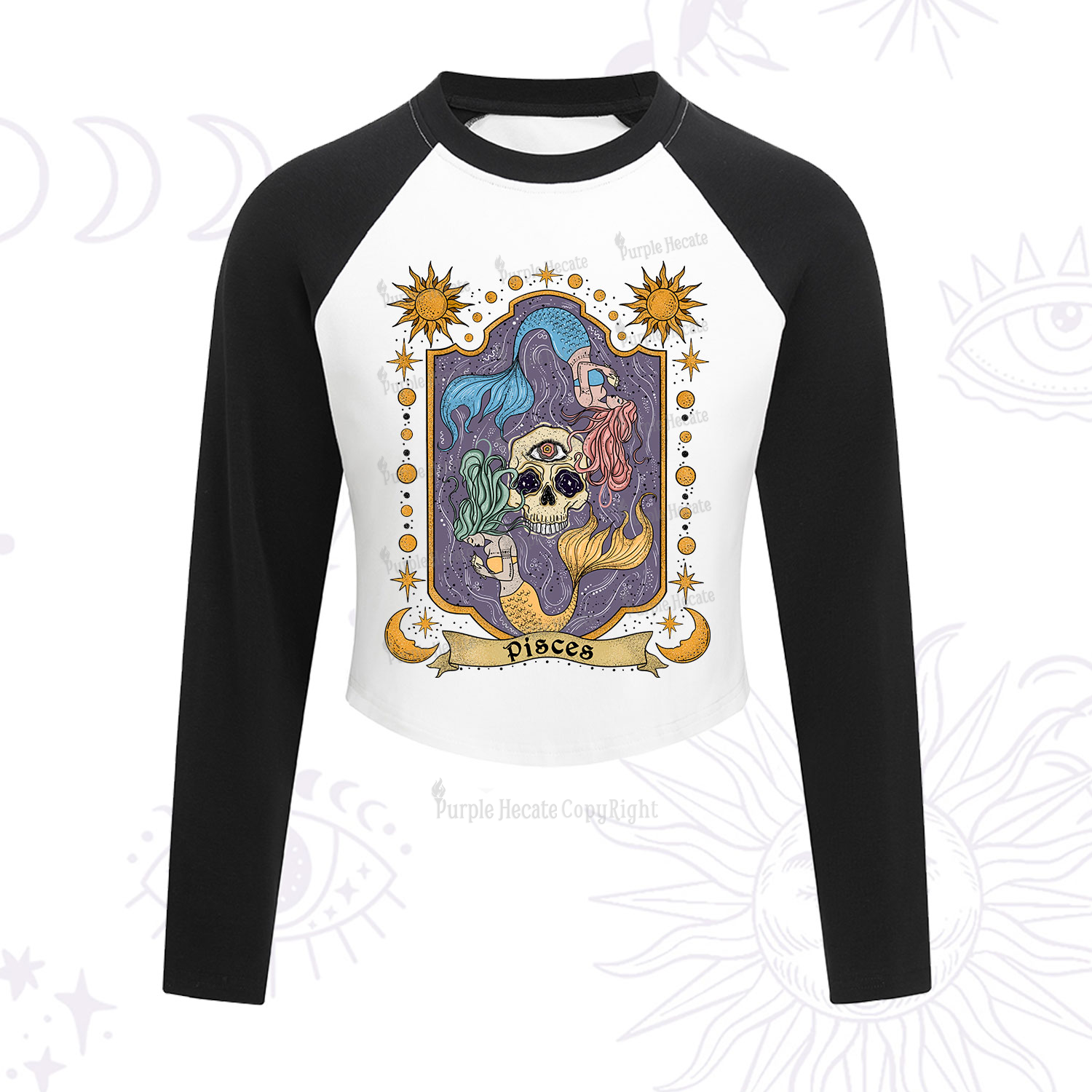 Purplehecate Pisces Zodiac Cropped Raglan Long Sleeve T-Shirt