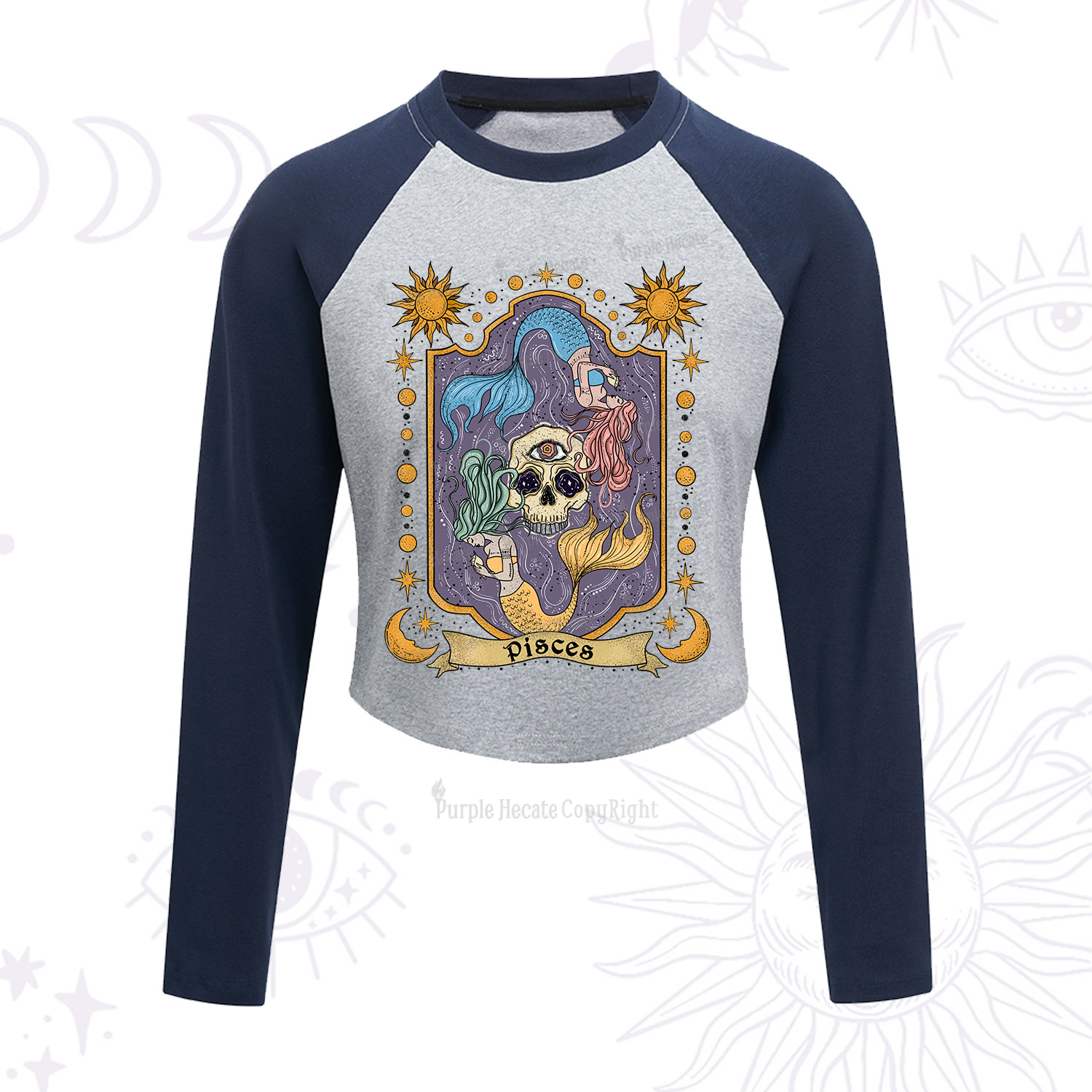 Purplehecate Pisces Zodiac Cropped Raglan Long Sleeve T-Shirt