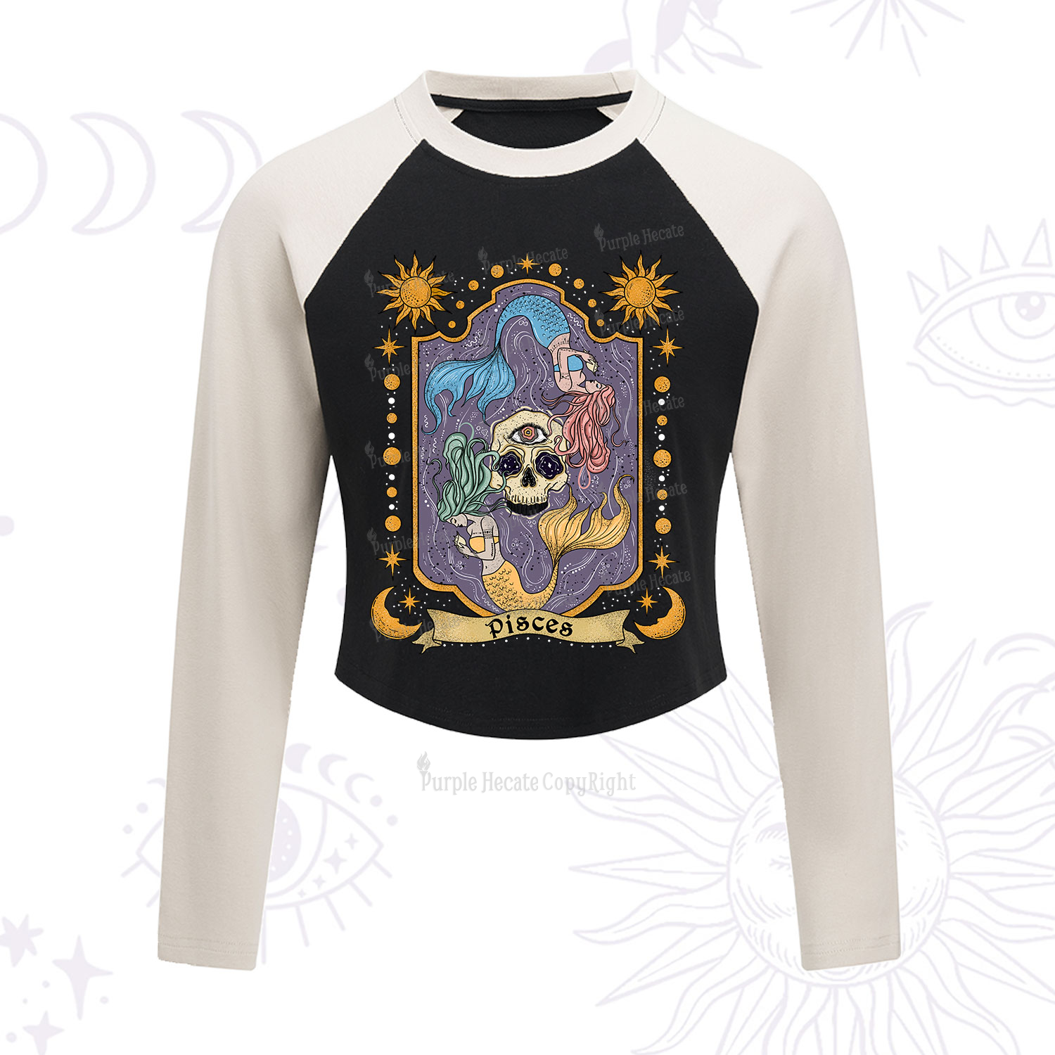 Purplehecate Pisces Zodiac Cropped Raglan Long Sleeve T-Shirt